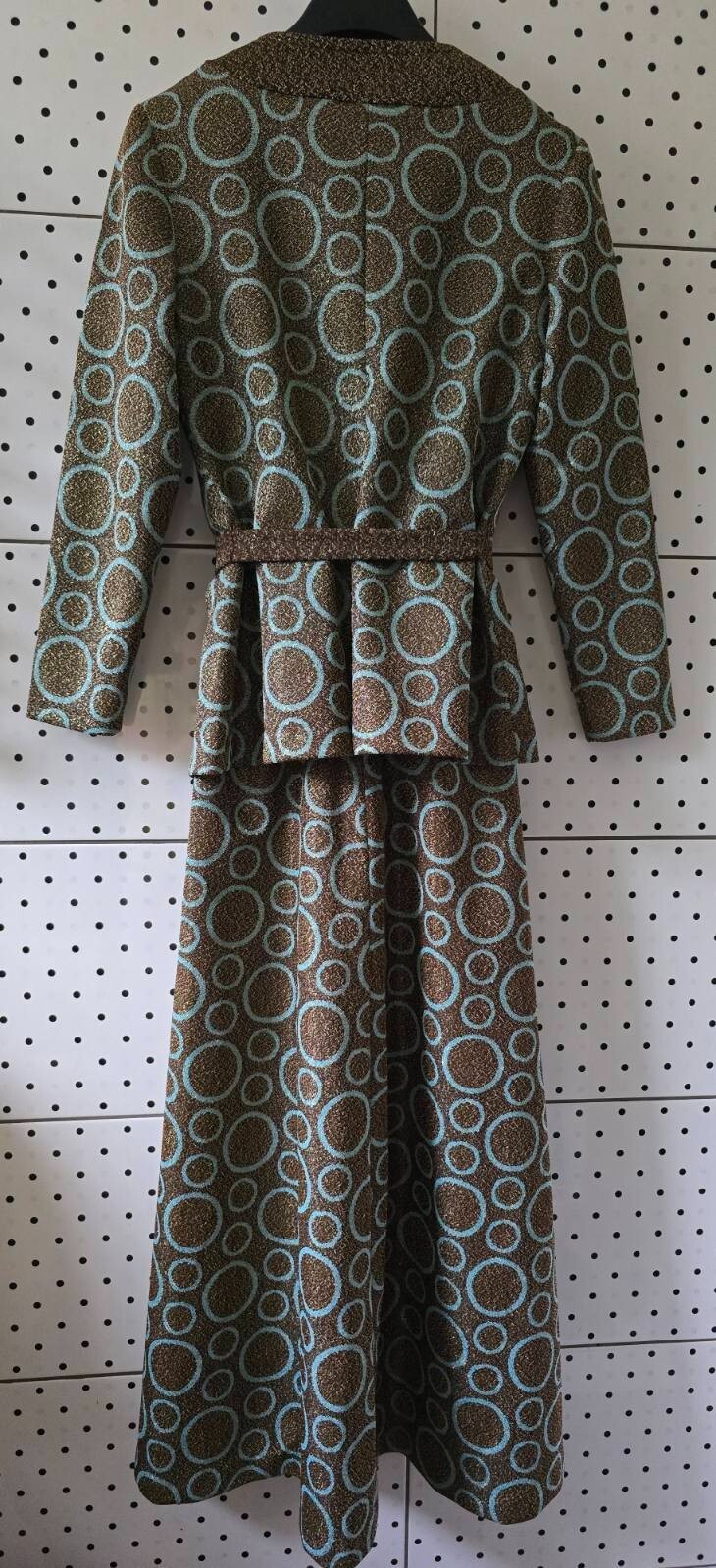 Vintage 70s HEATHNIT Jersey Wear Evening Crimplene Set Maxi Dress Blazer Size 40