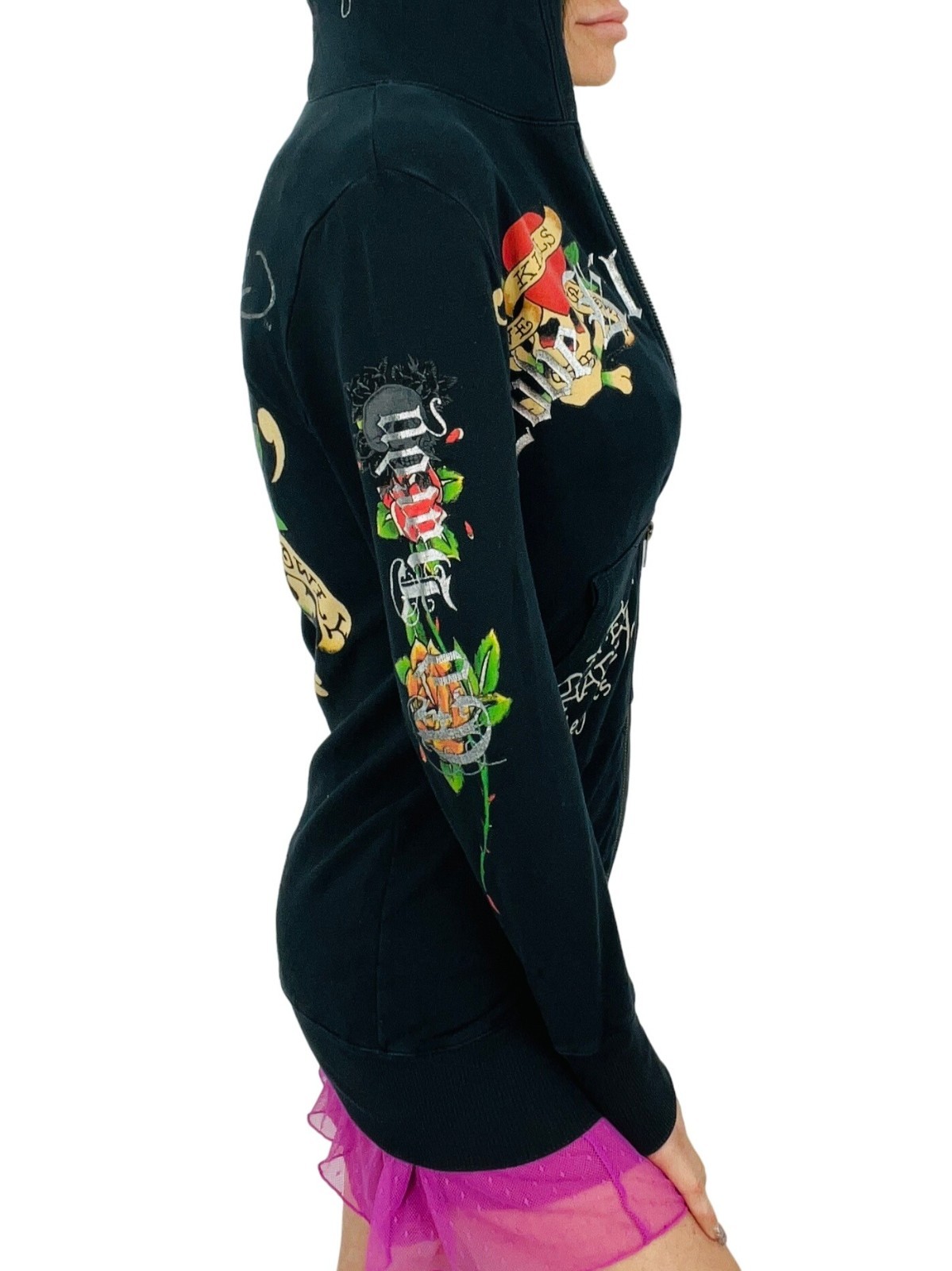 VTG Ed Hardy Christian Audigier Black Tattoo Graphic Zip Hoodie S | McBling Y2K