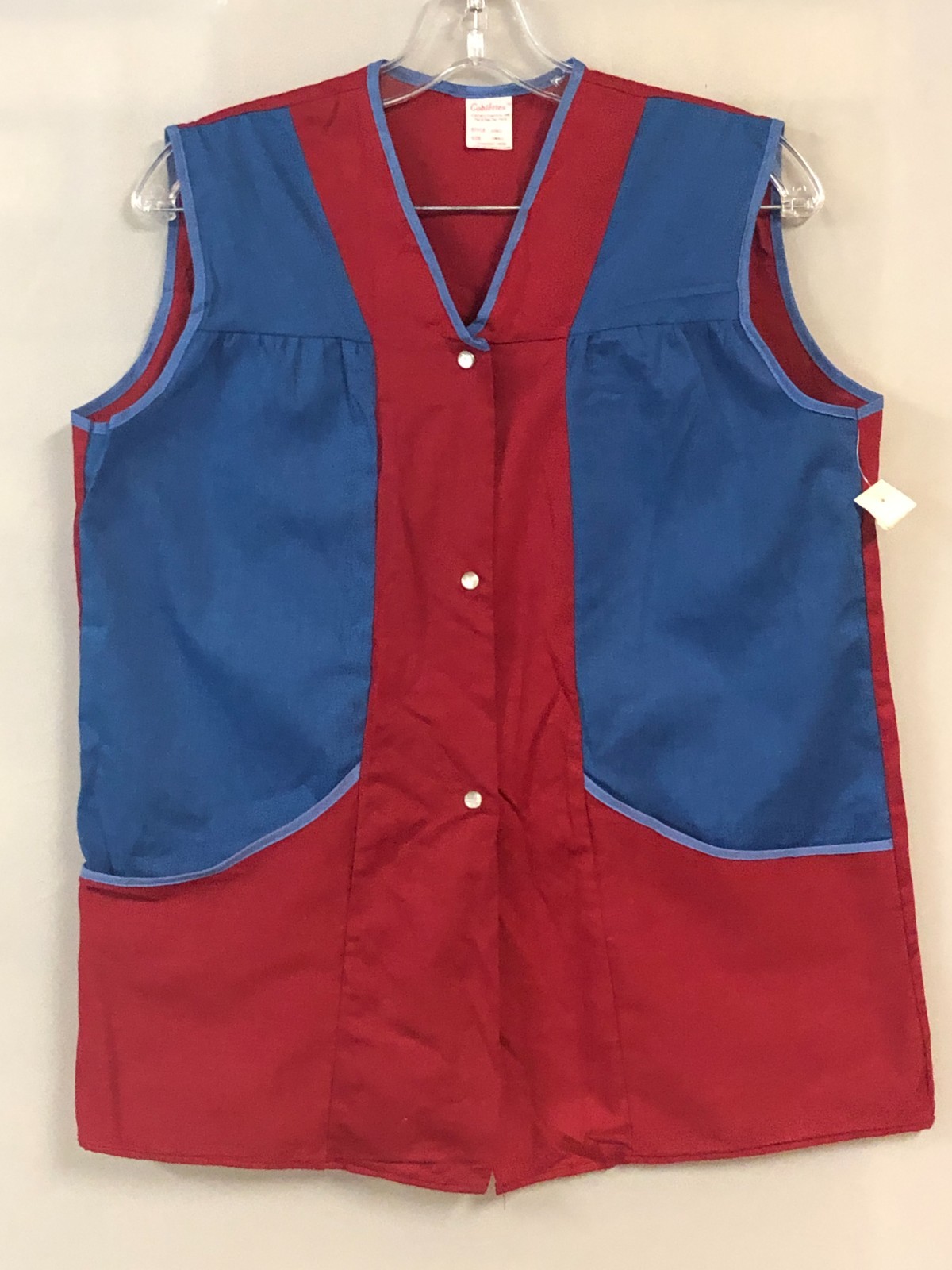 Vintage 1983 Goblettes Red & Blue M/L Smock Top Snap Closure NOS Deep Pockets