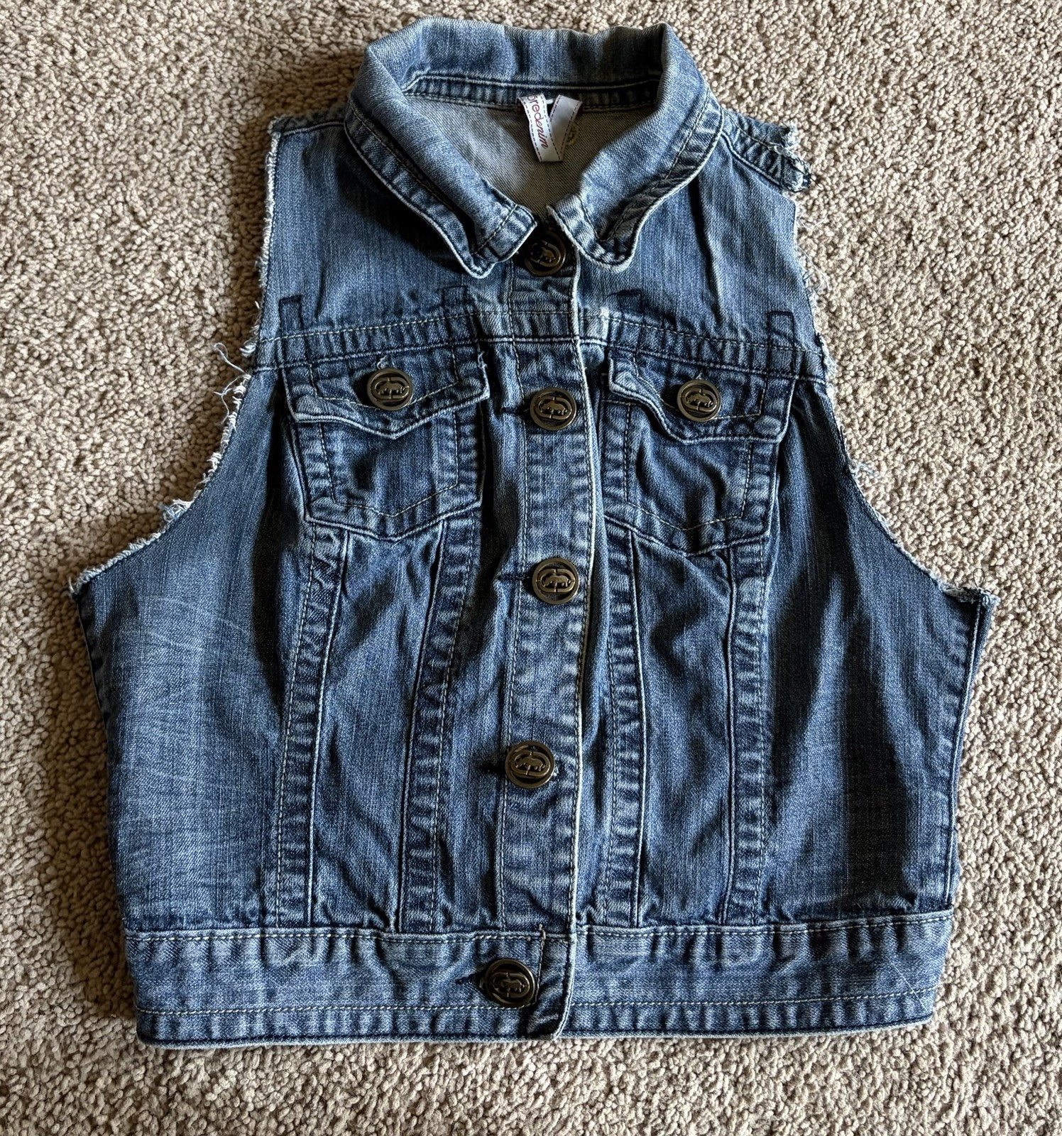 Vtg Ecko Red Denim Vest Womens M Blue Distressed Y2K Hip Hop
