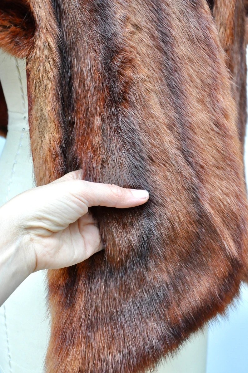Vintage Mink Fur Stole Cape Capelet Wrap Shawl POCKETS 40s 50s Mid Century