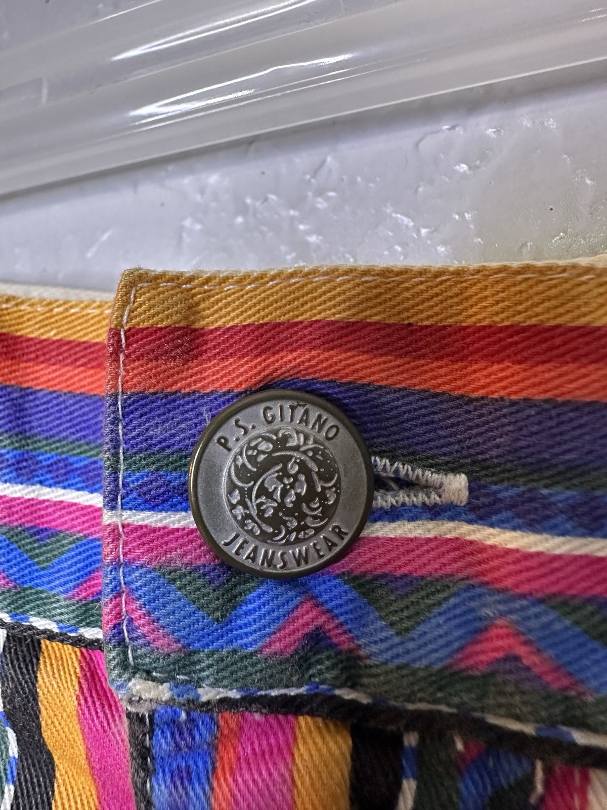 Vintage Skirt Gitano Tribal Stripe 1990s Pink White Blue Zipper Pocket Sz 11/12