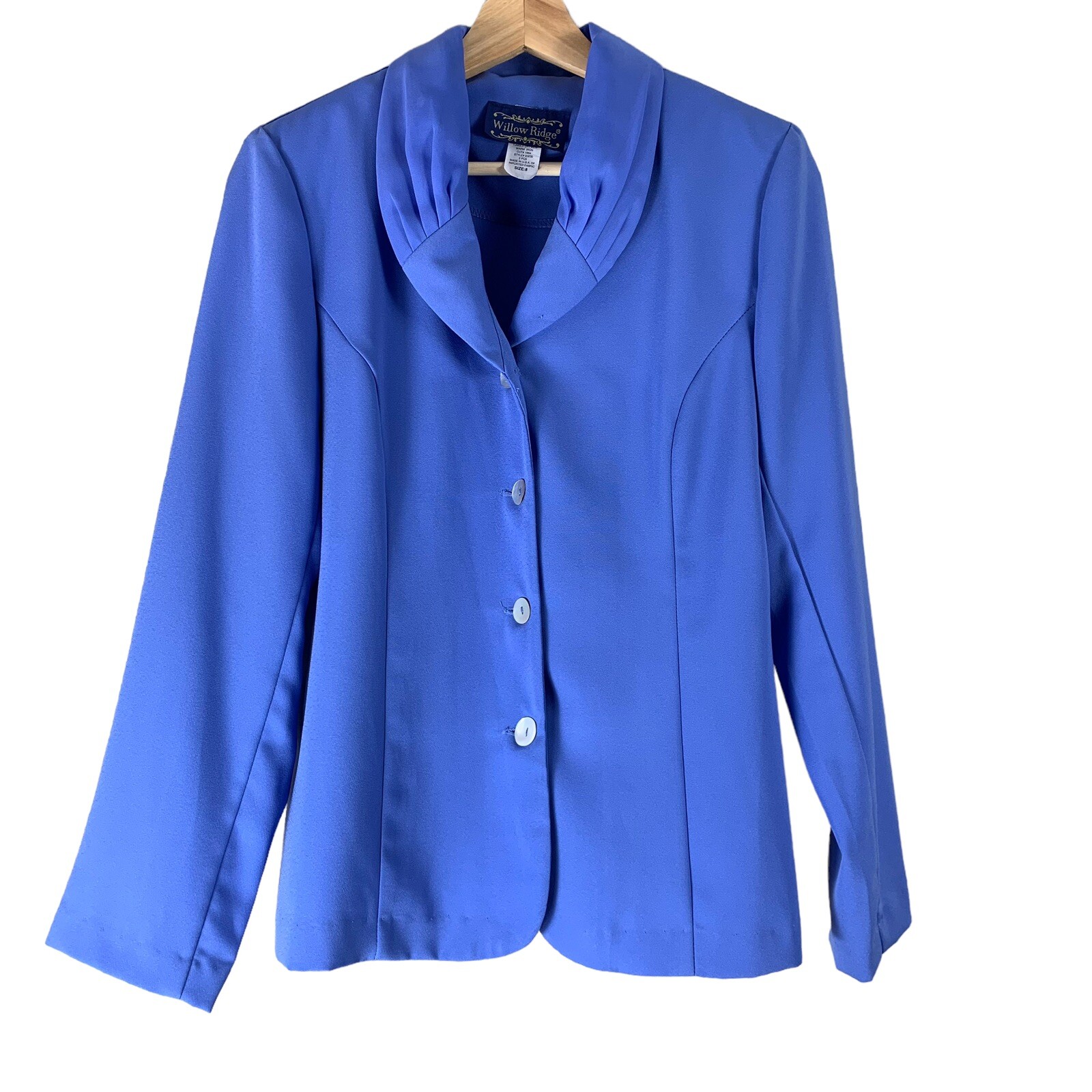 Vintage Blazer Size 8 Blue Willow Ridge Button Front Shoulder Pads Collared