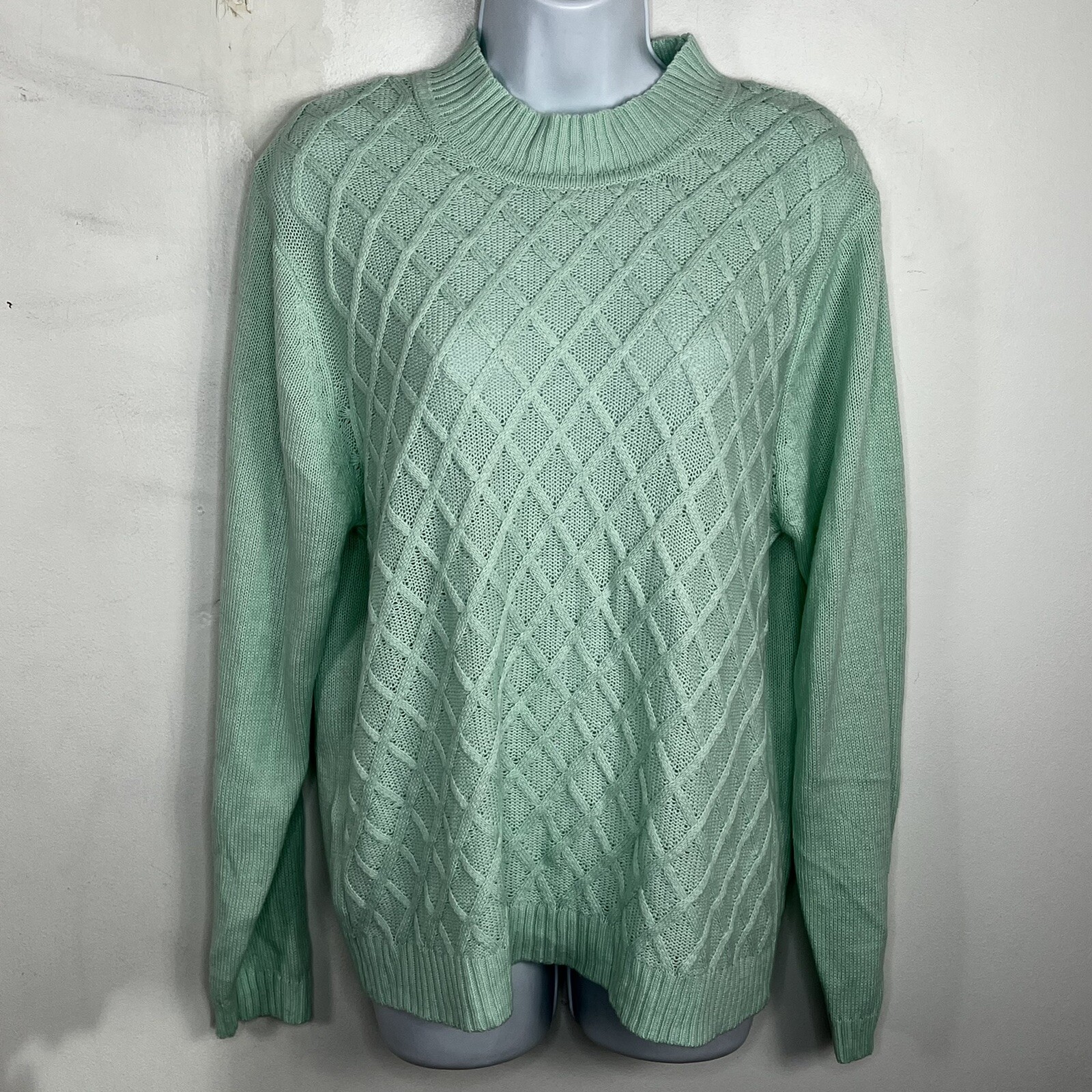 Salon Studio Womens Mockneck Sweater Sz XL Mint Green Knit Minimalist VINTAGE