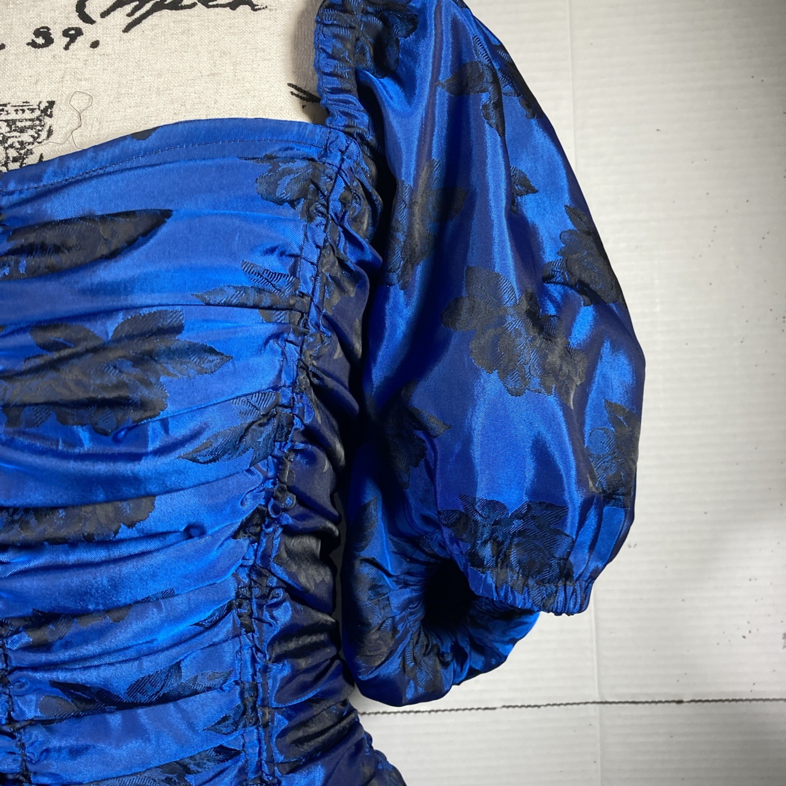 Vintage 80s Party Dress Cobalt Blue & Black Taffeta Jungle Mode Wortman Krenlin