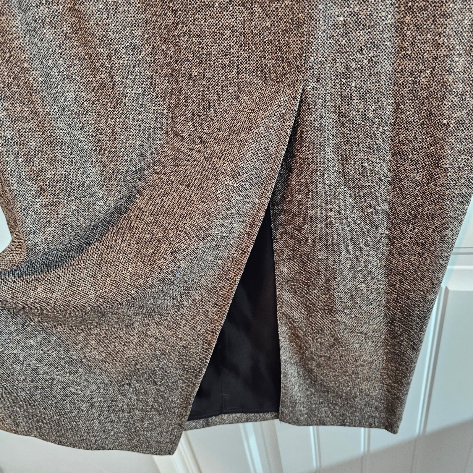 Conrad C Vintage Skirt Women Size 14 Brown 90s Midi Silk Wool Preppy Academia