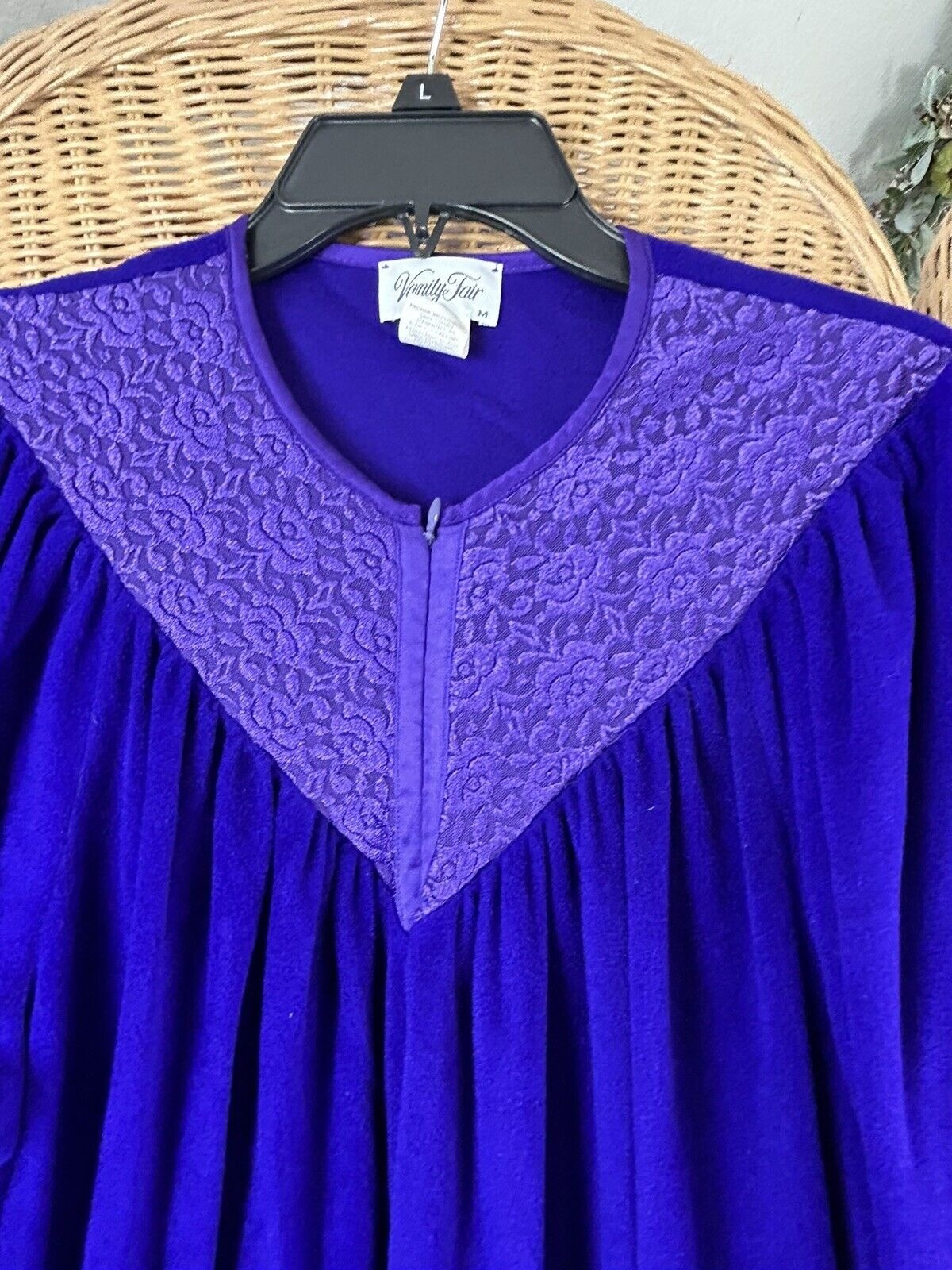 VTG VANITY FAIR Half Zip Fleece Sz Med Purple Embossed Robe Lounger House Coat