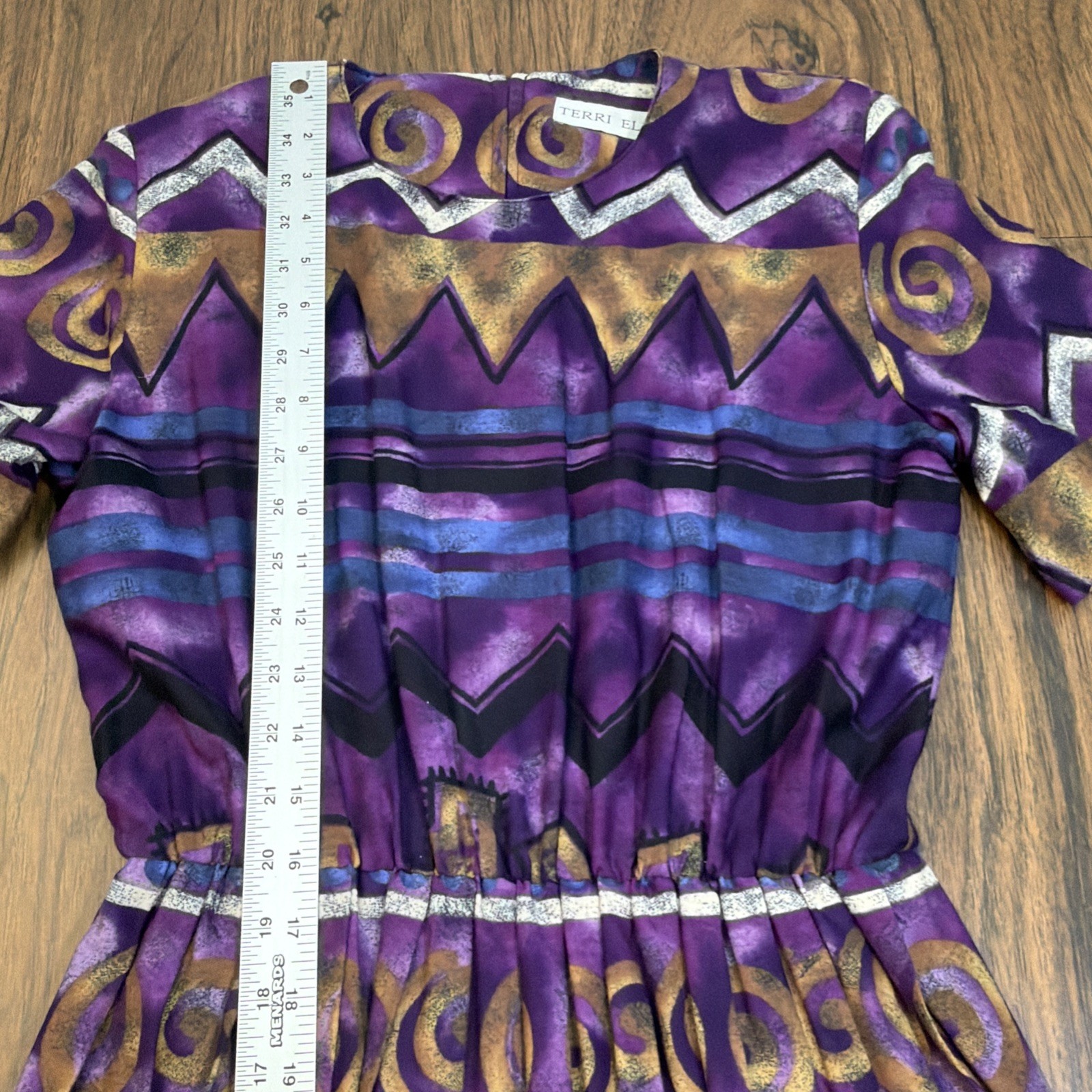 Vintage 90s Terri Ellen Pleated Midi Dress Purple Southwestern Whimsigoth Aztec
