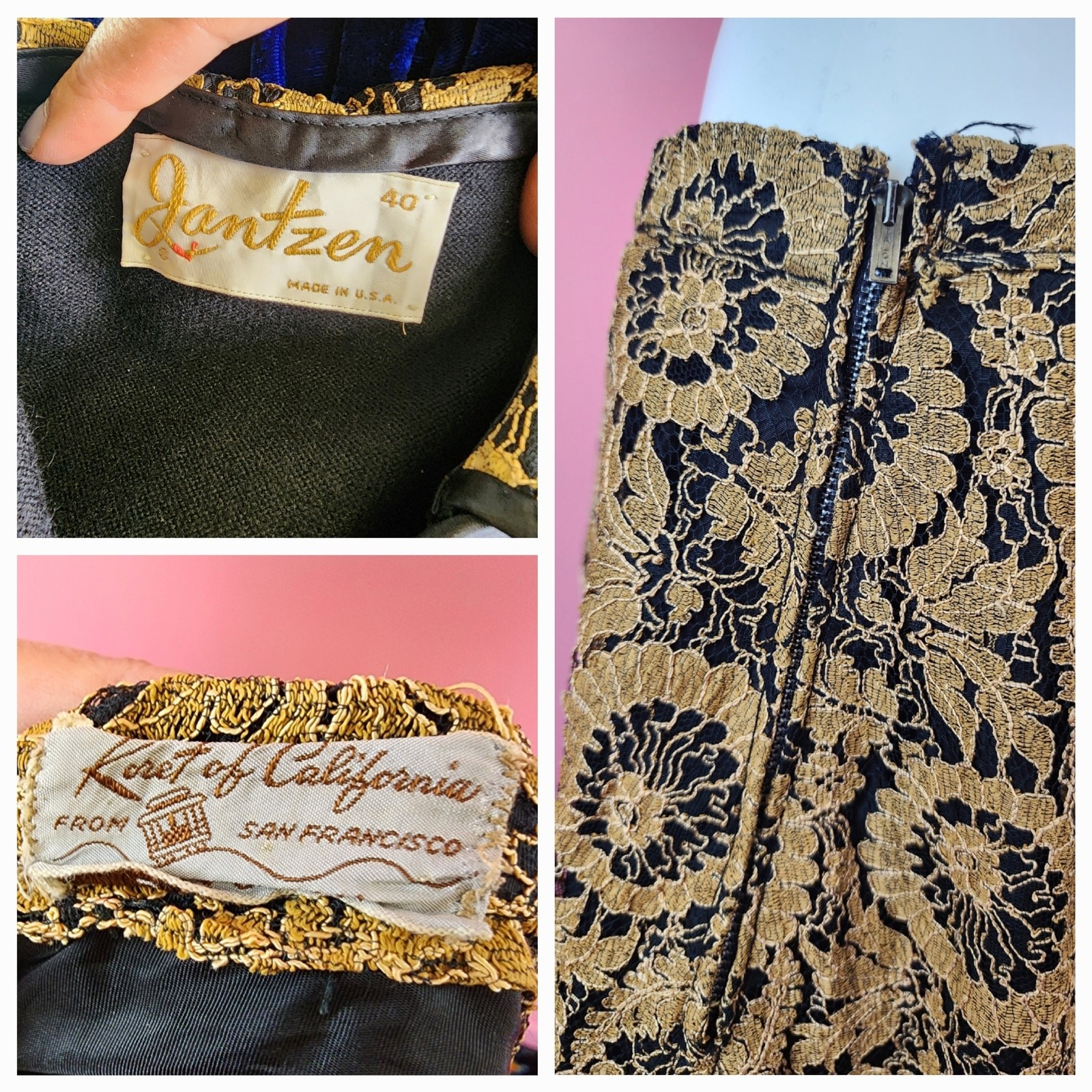 Vintage 1950’s Black and Gold Lace Cardigan and Skirt Set by Jantzen / Koret