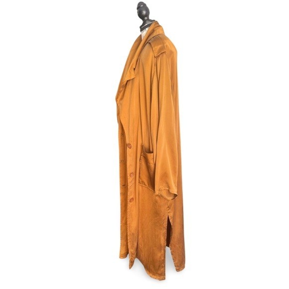 🇨🇦 Vintage 80 Angela Bucaro Silk Duster Trench Oversized Draped Caramel Bronze