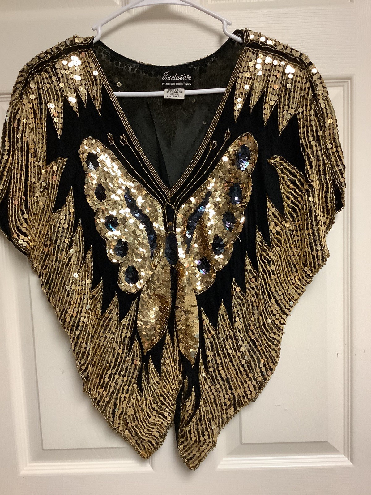Vintage Jainson’s Intl Silk Bead Sequin Butterfly Batwing Top Festival PartyREAD