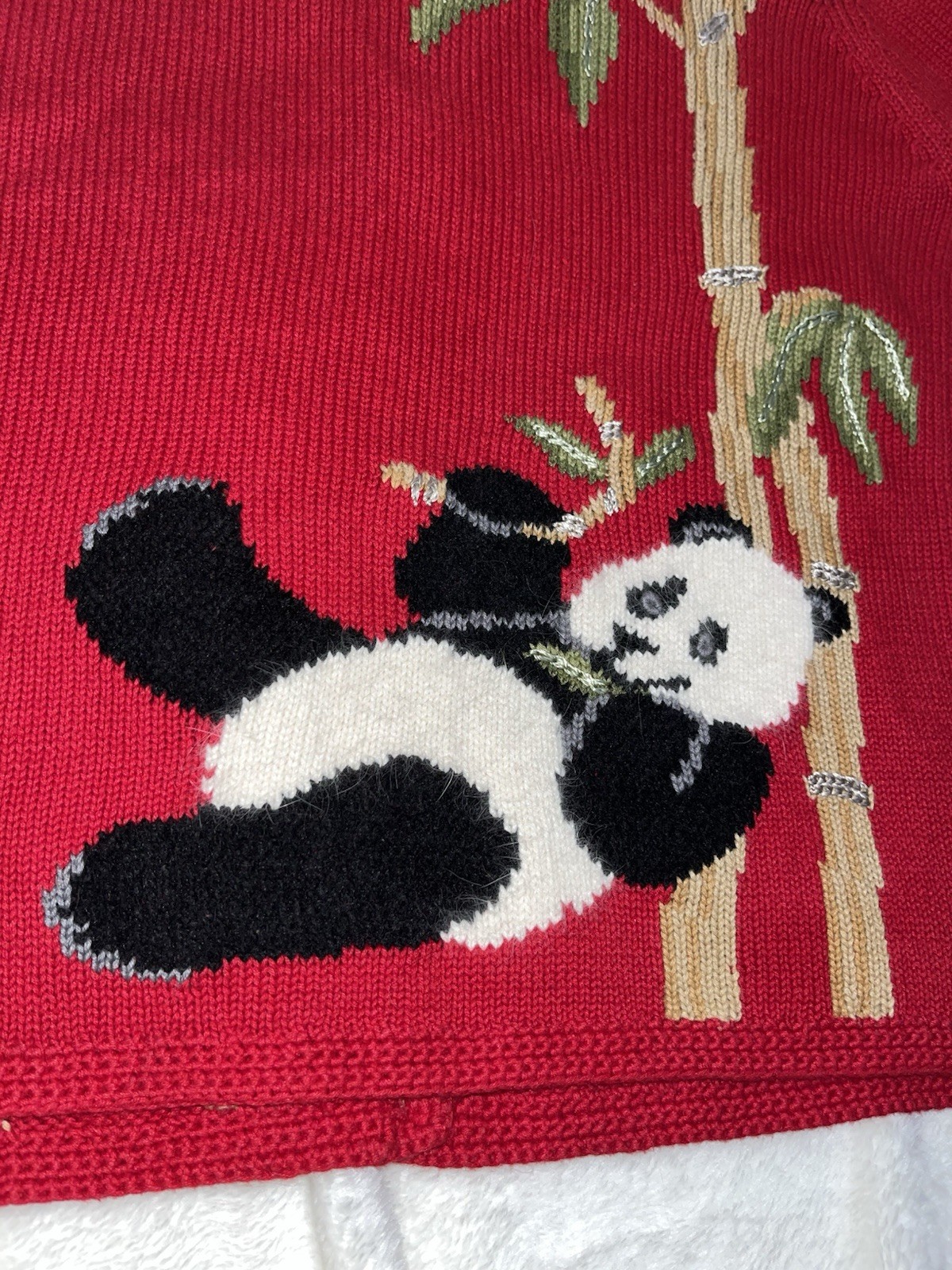 Northern Isles Vintage red Panda Bears Bamboo button front cardigan Knit Sweater