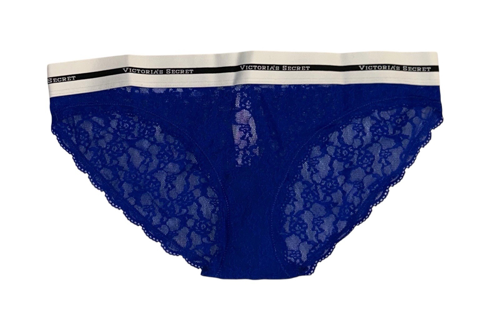 Victoria’s Secret Low Rise Bikini Blue Sheer Lace Logo Band Panties M NWT