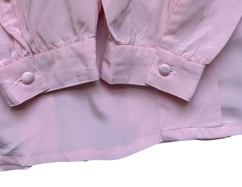 VTG Pink Blouse Pleated Shirt Button Down Size 14 Romantic Whimsical Secretary