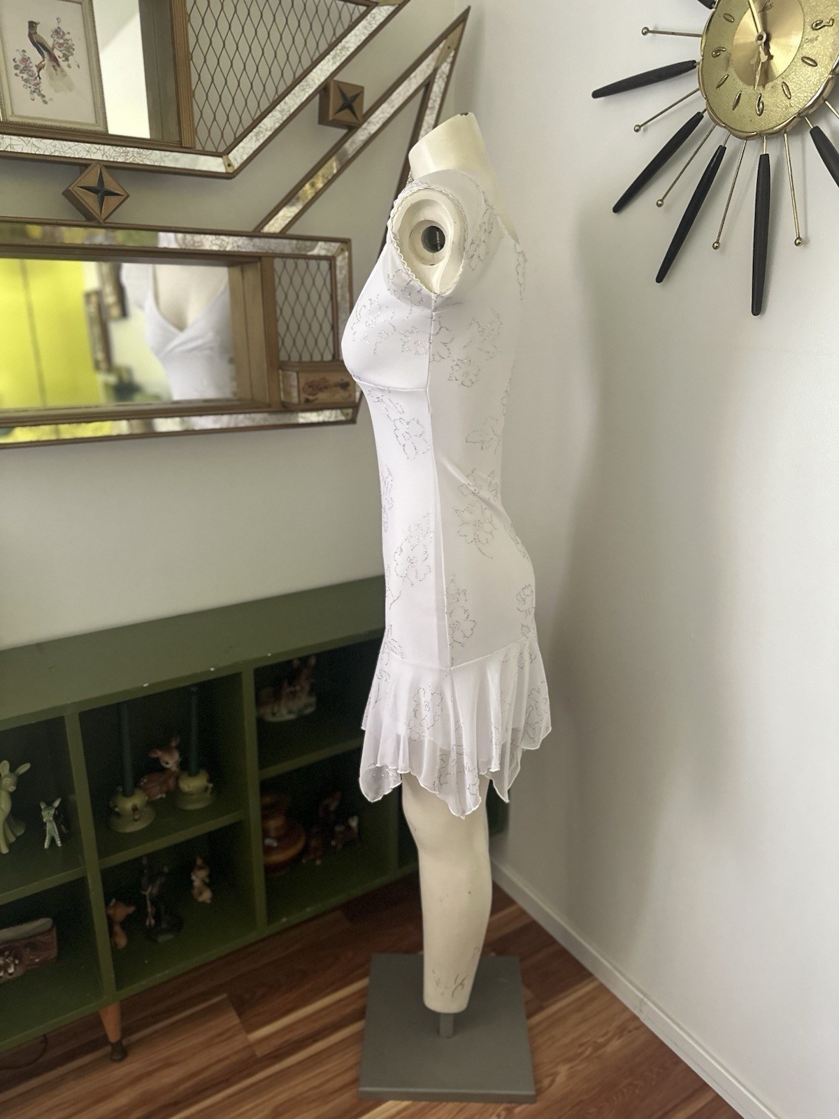 Vintage Y2K White Silver Mini Dress Fairy Hem By Taboo Sz S