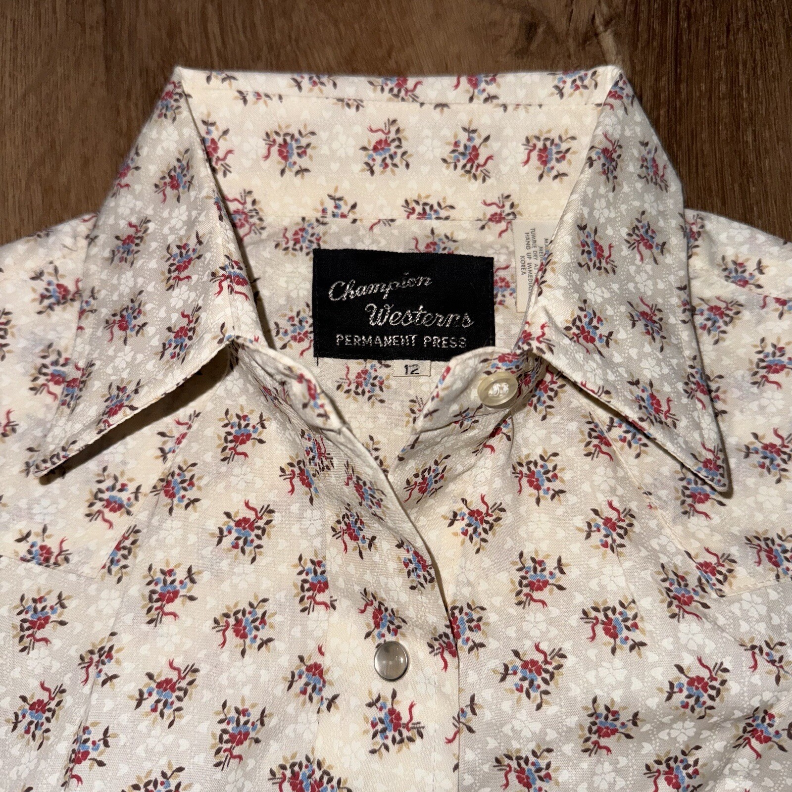 Vtg 70s Pearl Snap Shirt Champion Western Rockabilly Disco Cowgirl NOS Womens 12