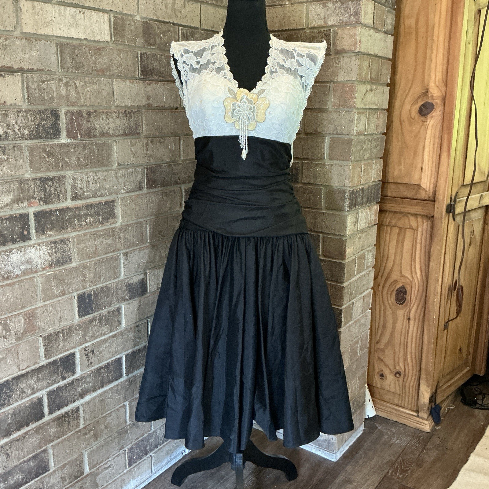 Vintage HW Collections Party Dress Womens Sz 7/8 Black Lace Bow Prom Dress #45F3