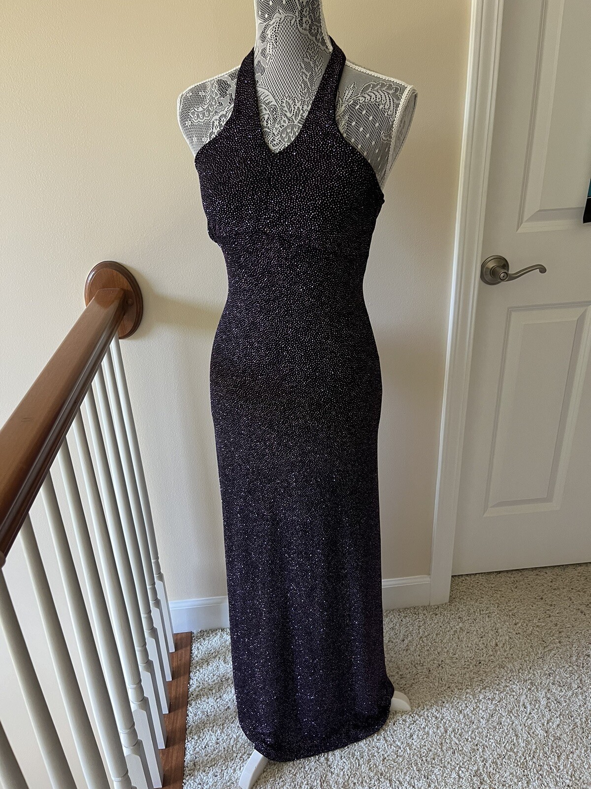 Vintage Y2k Taboo Formal Dress Size M Black Pink Halter Sparkle Prom Homecoming