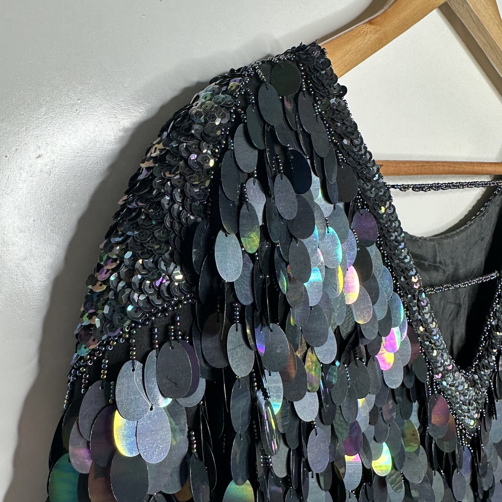 Greg Adams Vintage 80’s Pure Silk Sequin Beaded Flapper Style Party Dress M