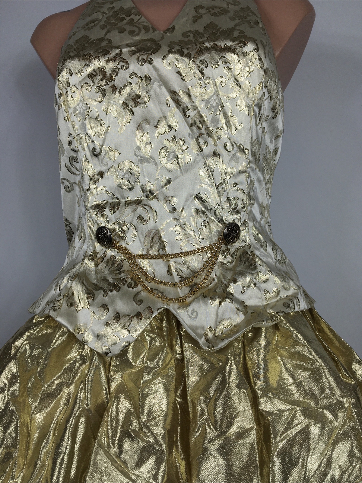 Jessica Mcclintock Gold Lame Halter Dress 7/8 PROM PARTY Vtg 80s 90s Metallic