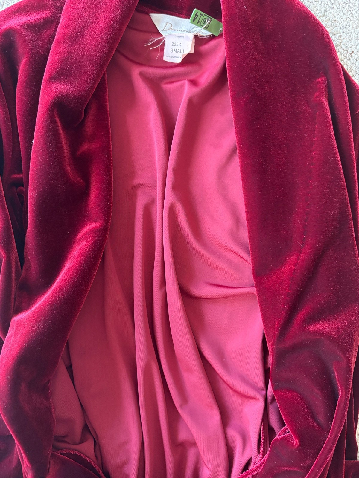 Vintage Diamond Tea Burgundy Velvet Velour Robe S Canadian Union Luxury Gown