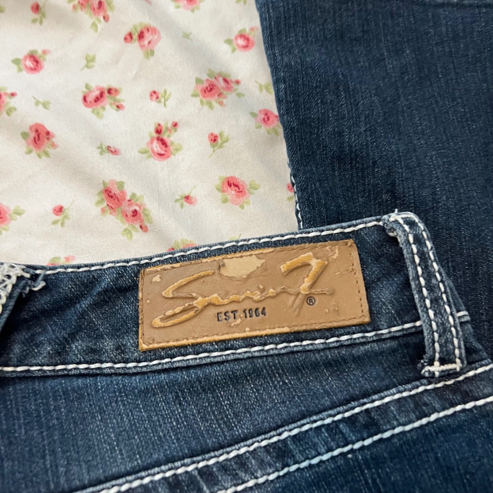 vintage low rise contrast stitch dark wash bootcut jeans