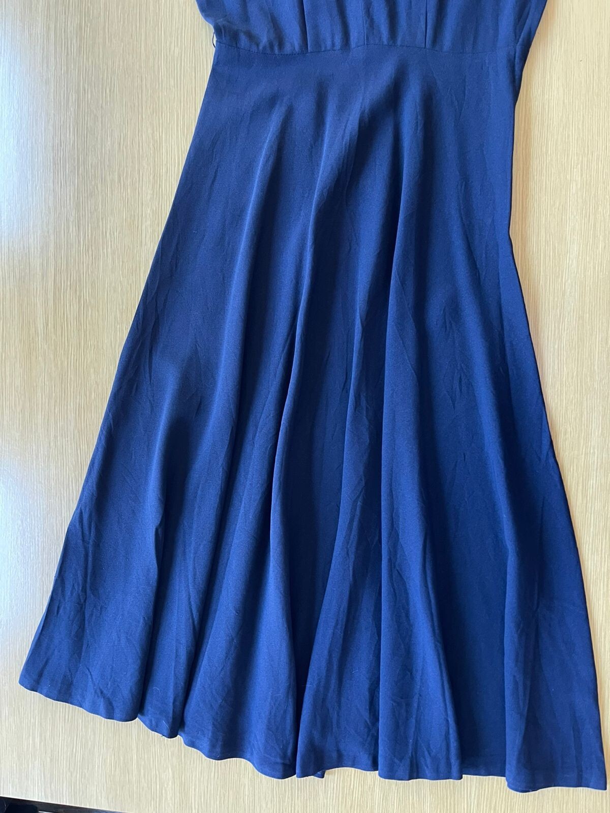 40’s 50’s Navy-Blue Rayon Lace-Beaded Collar Dress Lady Petite Size S/M