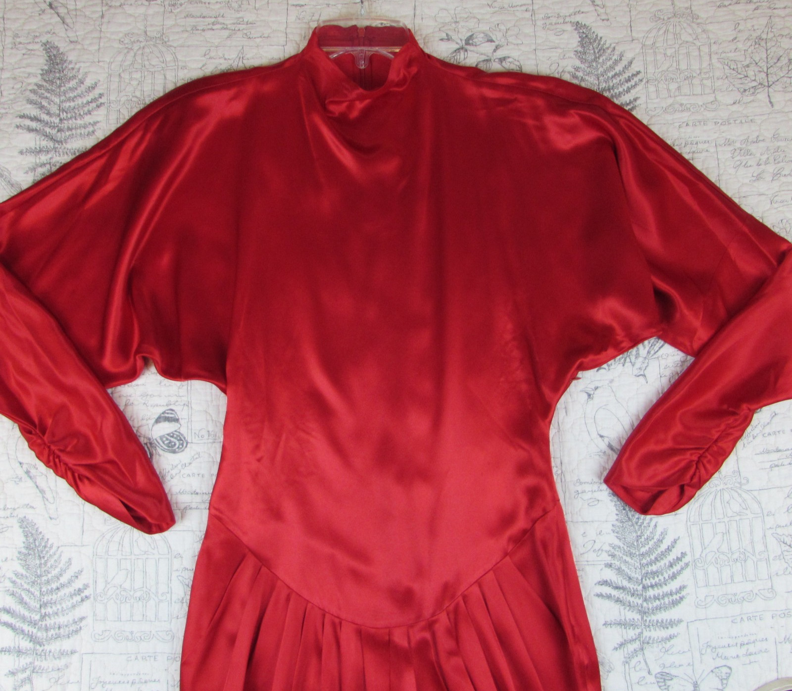 VNTG Norma Kamali 80s RED Satin Long Sleeve Midi Dress I womens made usa 10