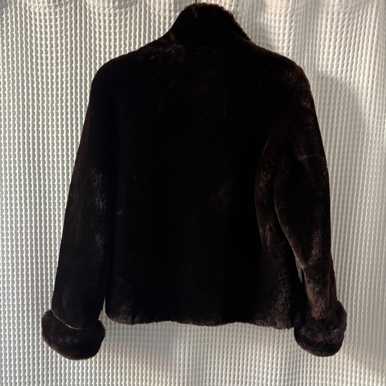 Vintage retro chocolate brown mouton fur jacket contemporary small/medium [READ]