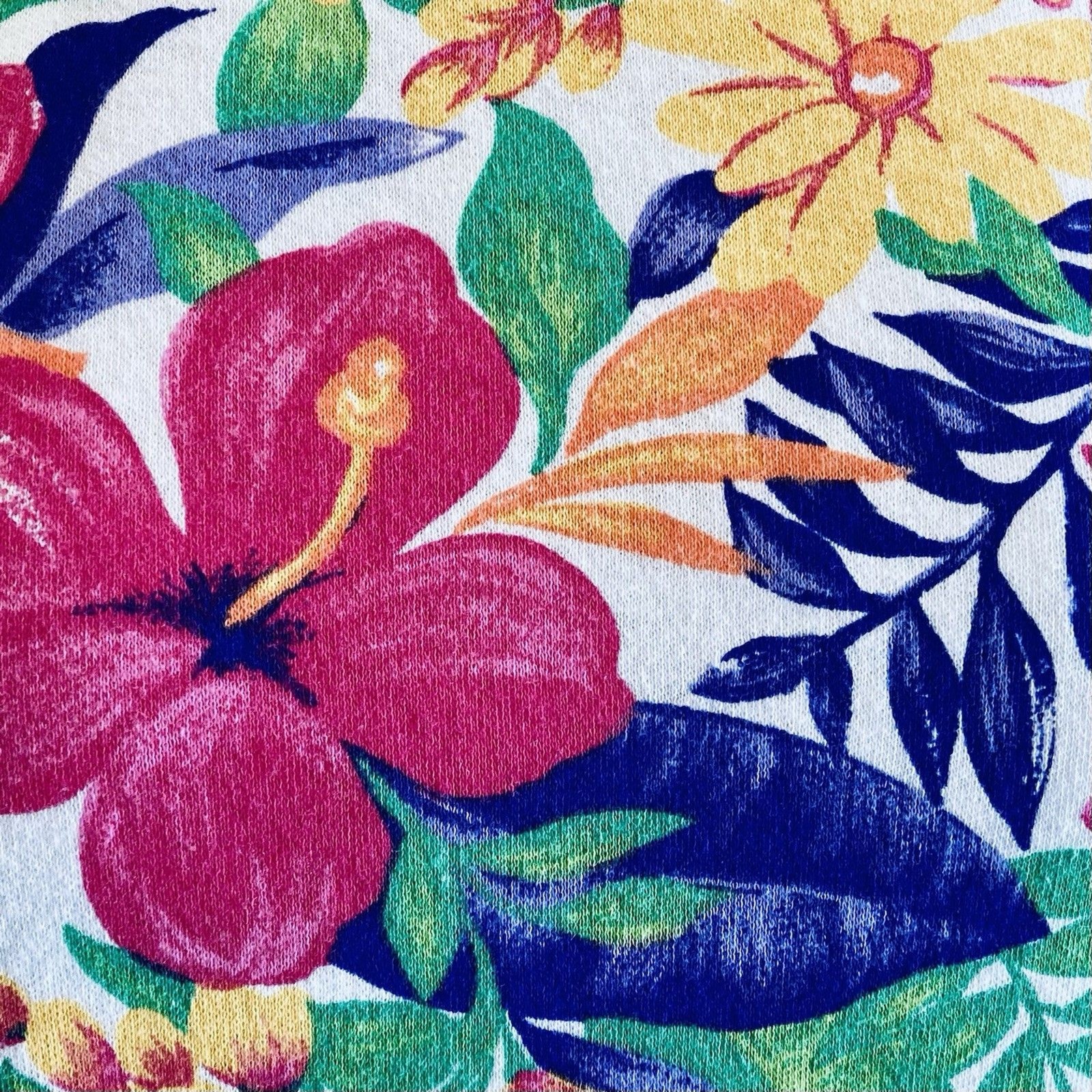 1990s Cotton Blend Jersey Tank Tee Hawaiian Tropical Print Vacation Cruise Mom