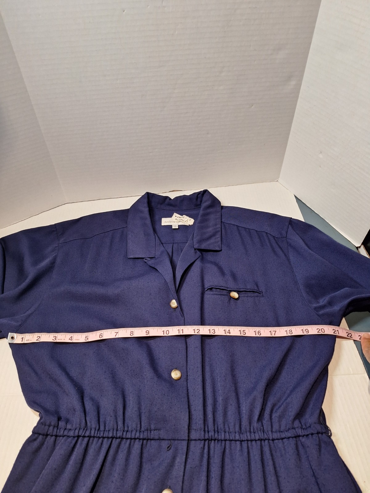 Vintage Andrew Harvey Dress Woman’s 14 Blue Button Up Long Polyester