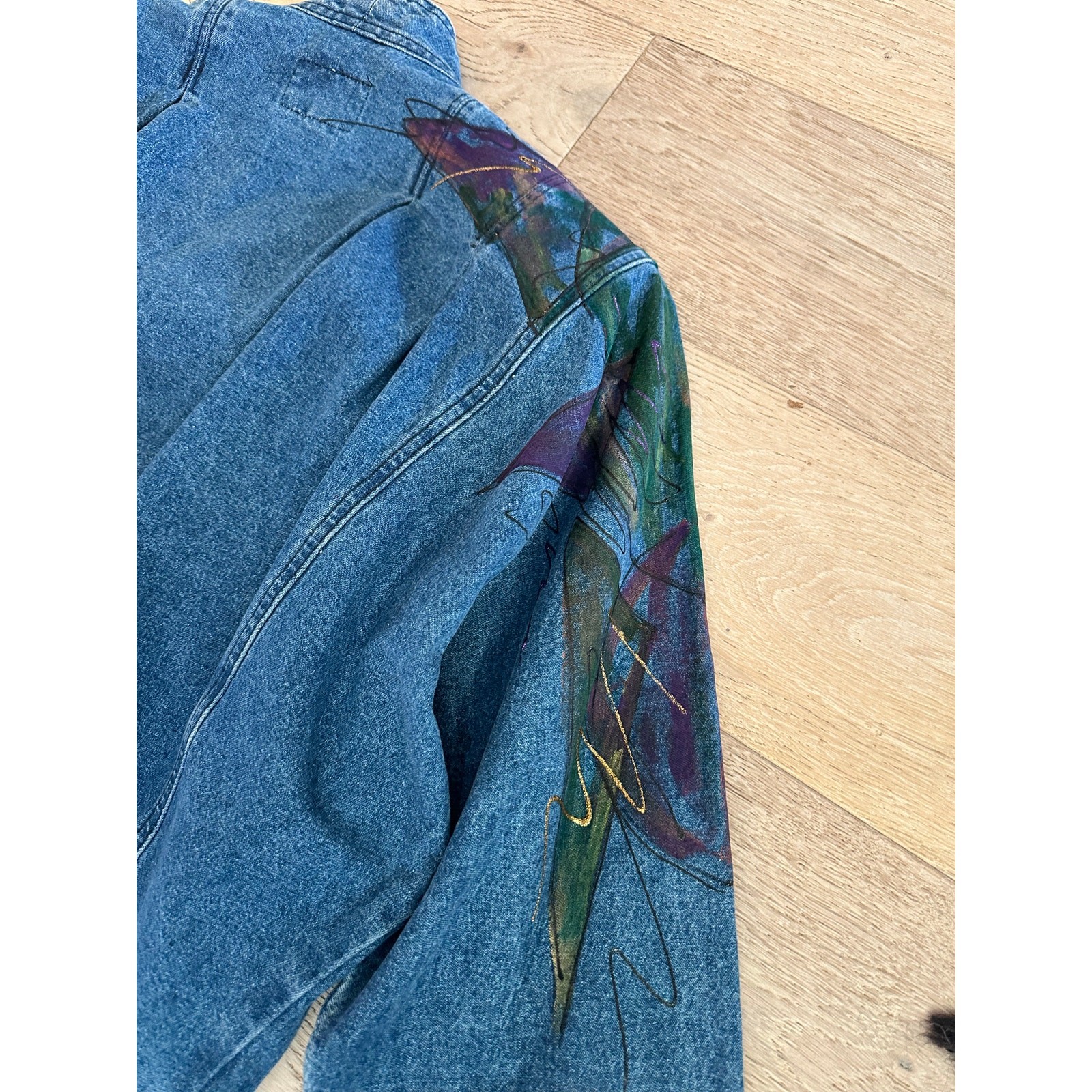 Vintage 80s Denim Jacket Size small Made USA Handpainted Retro Era Unique