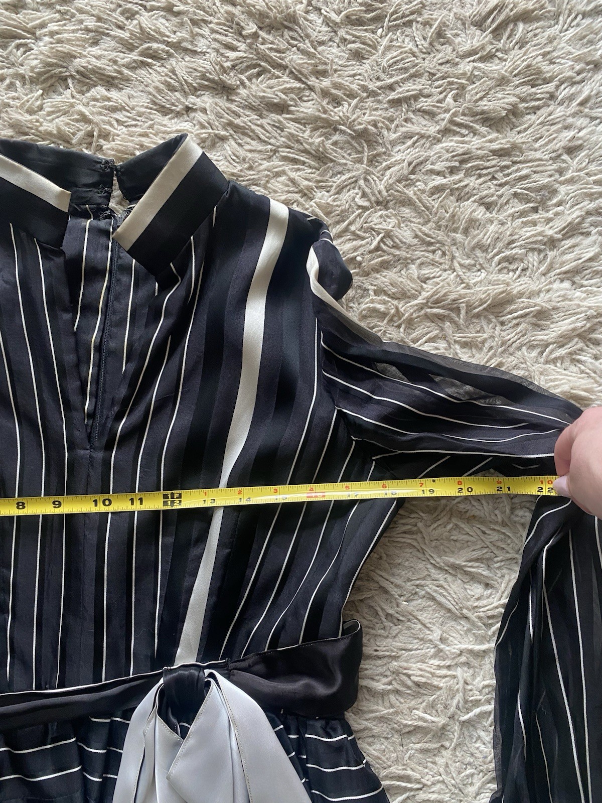Vintage Andrew Woods Shirt Dress Silk 1960s Belted Black White 60s