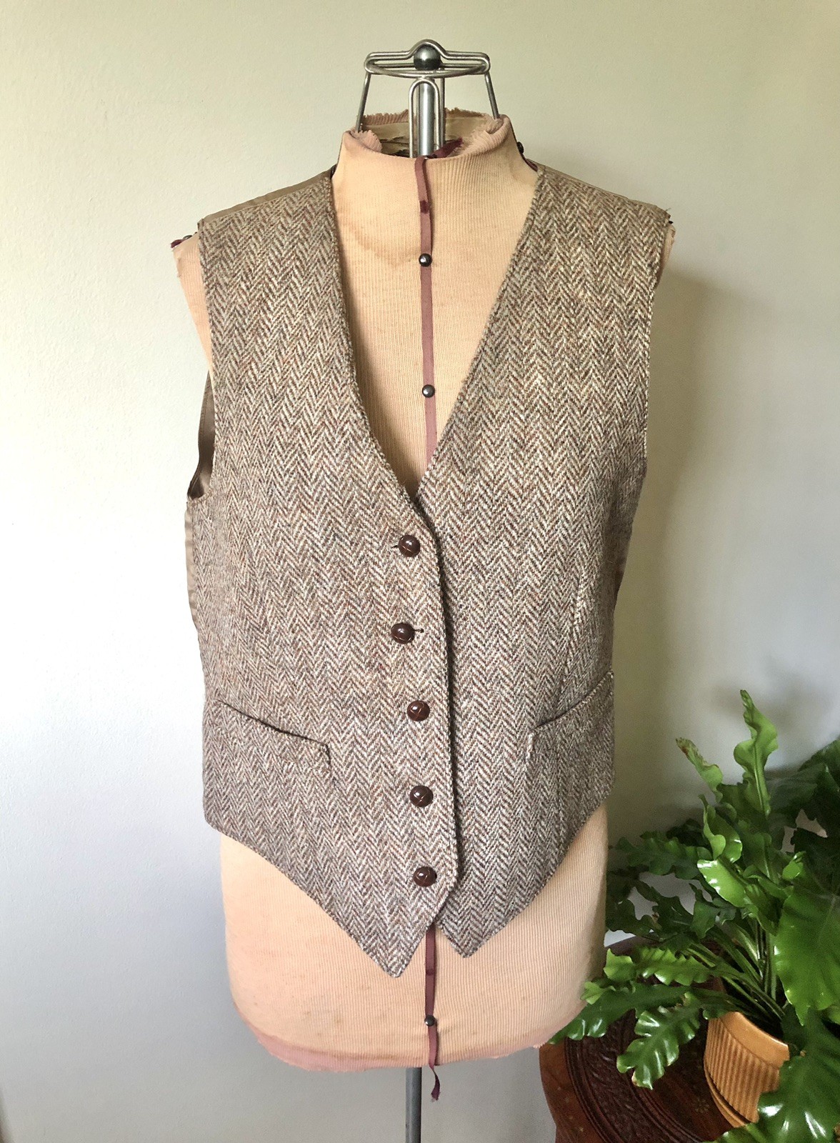 Vintage 80’s Brown Harris Tweed Jacket & Vest Set English Countryside