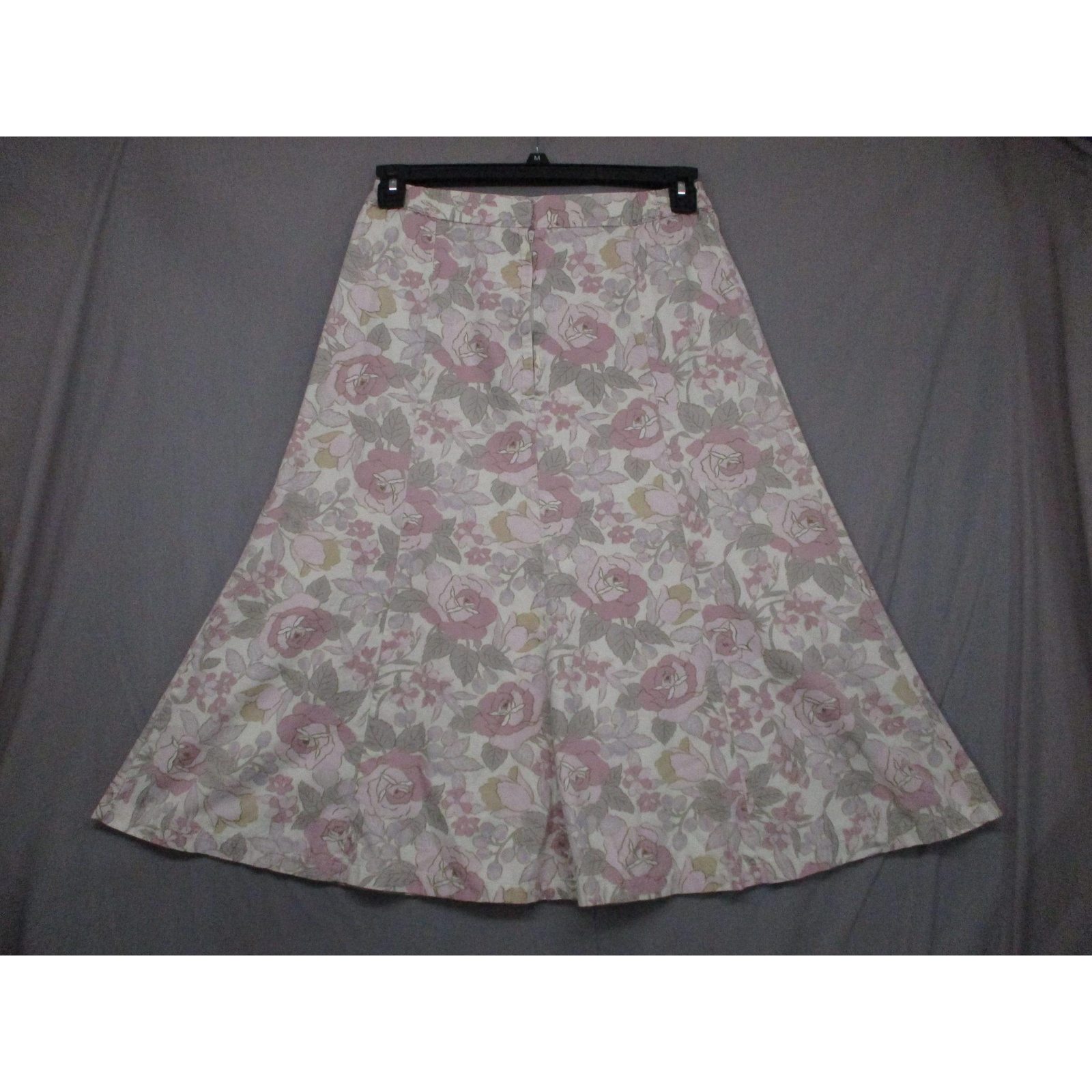Calico Pink Gray Floral Vintage Boho Chic Aline Skirt Womens Size Large