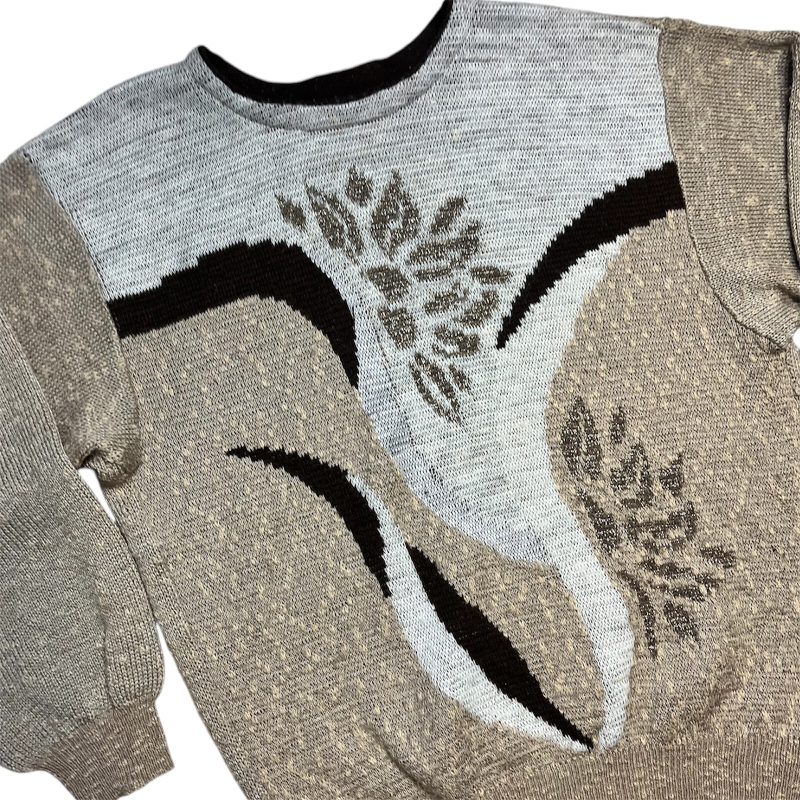 Vintage 80’s Jumper 12-14 M/L Graphic Beige Brown Cottagecore Cosy Retro