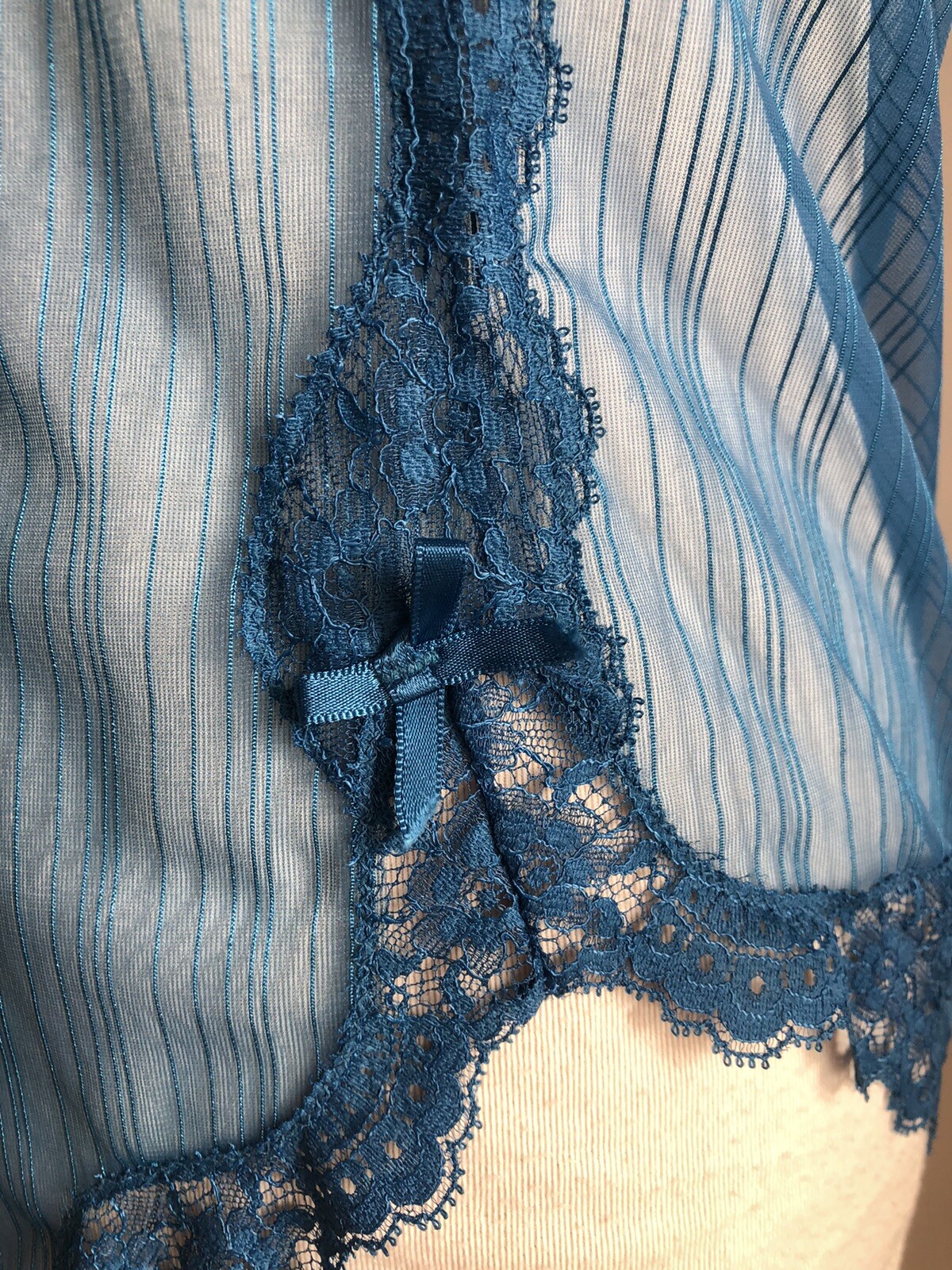 STUNNING VTG BLUSH Blue Chiffon Nylon & Lace Teddy Romper Lingerie SZ M