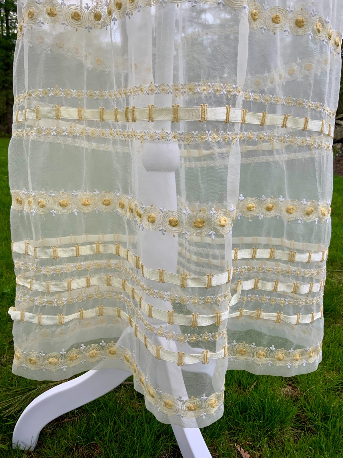 1970s Sheer Romantic Bridal Dress | Edwardian Revival Ivory with Ribbon