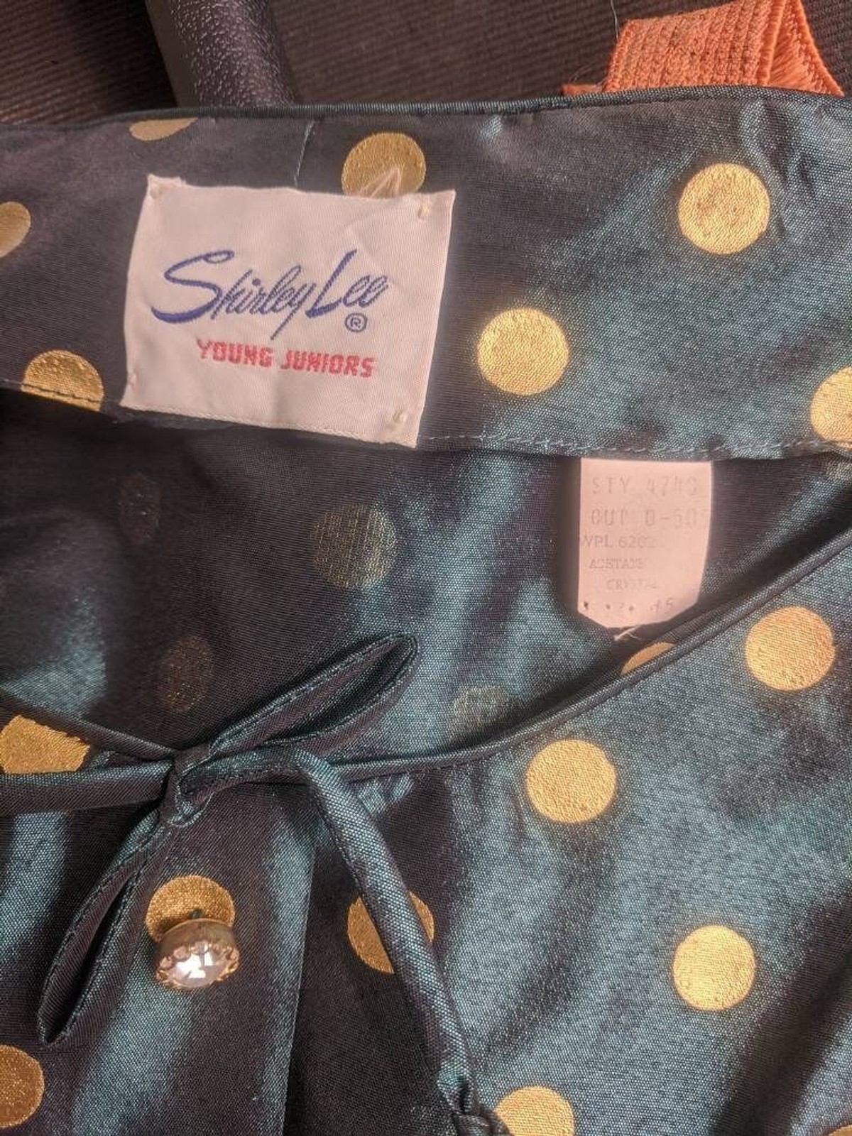 50s Dark Green Gold Polka Dot Dress Vintage Shirley Lee S M 36 28 New Old Stock