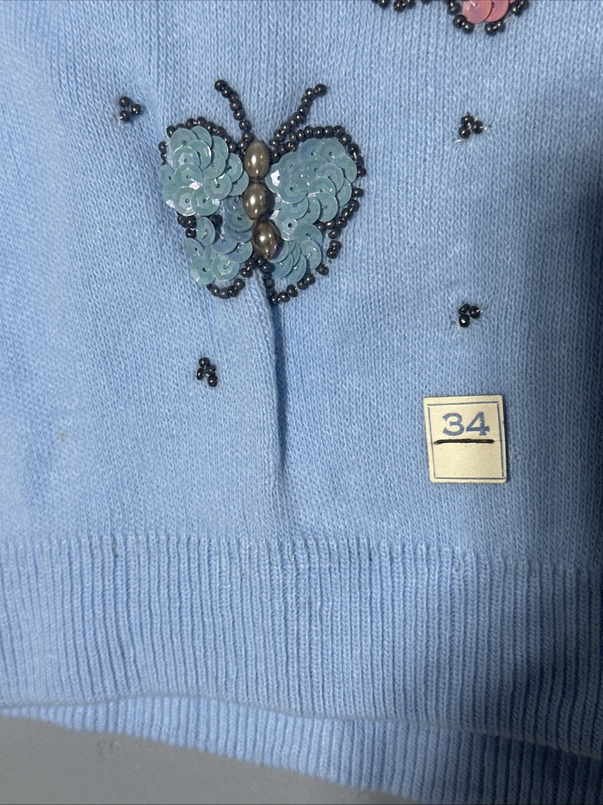 NOS Vtg 1950s Turbo Orlon Cardigan Sweater Baby Blue New 34 Sequined Butterfly