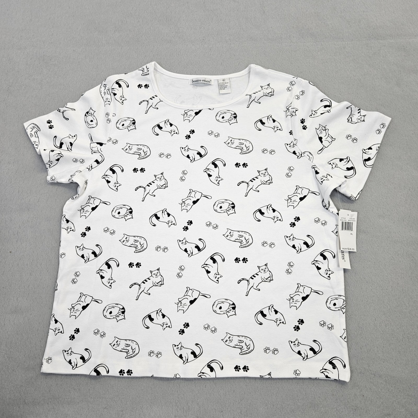 Cat Paw Print Short Sleeve T Shirt Vintage 1990s Bonnie Evans Women’s XL With Ta