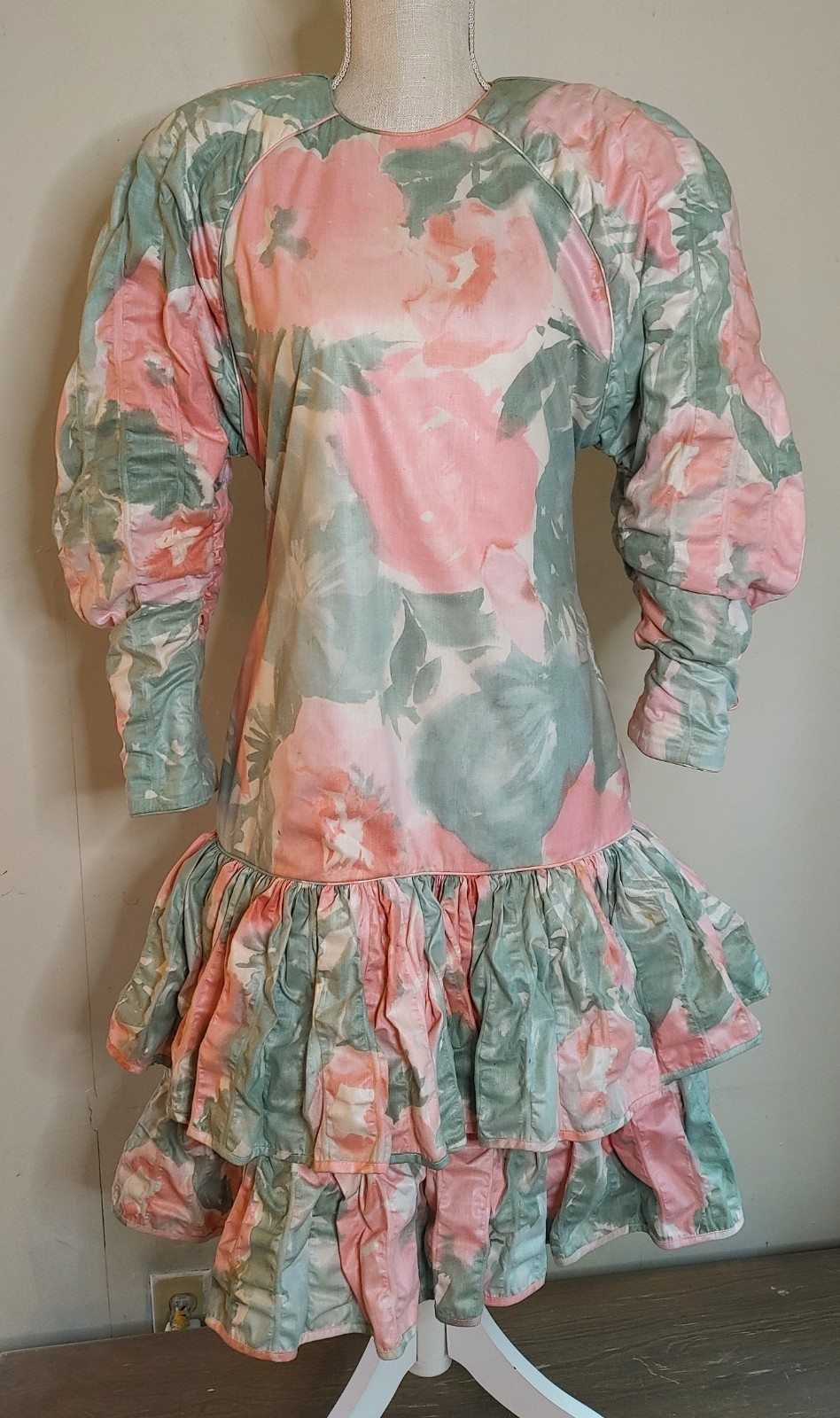 Vintage Barboglio Cristina Jan Floral Puff Sleeve Dress 80s Couture Party Prom 6