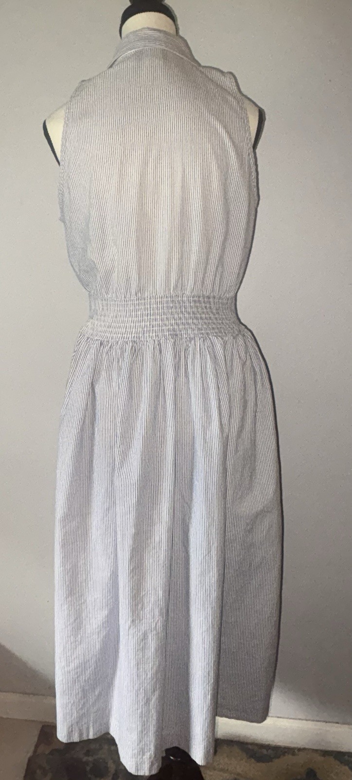 Vtg Virgo II Midi Dress Union Made Cotton Pockets Sleeveless Button Front 10