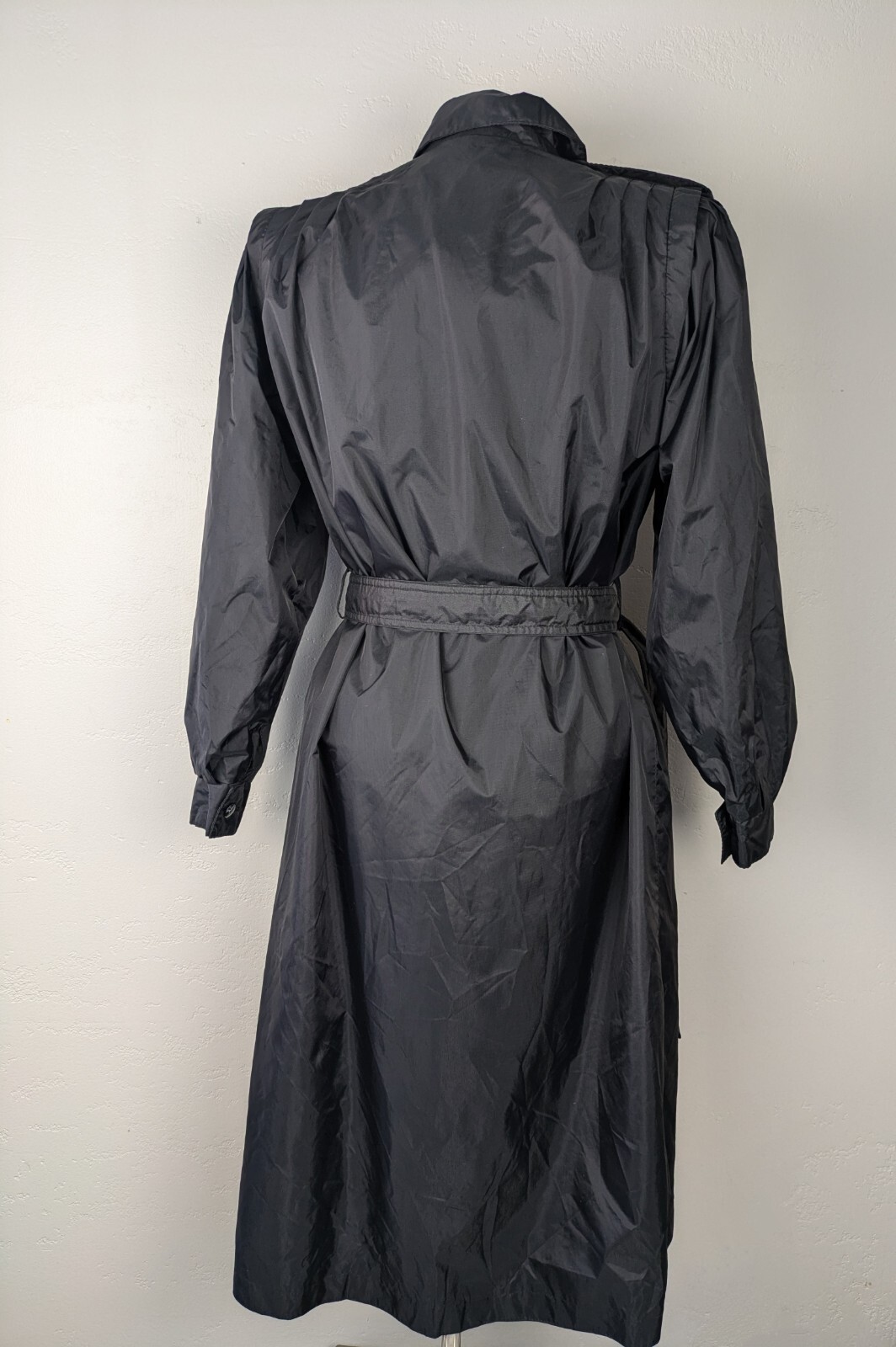 Vintage Women’s Rain Coat Long Black Trench Fog Nylon Jacket Pleated 5/6