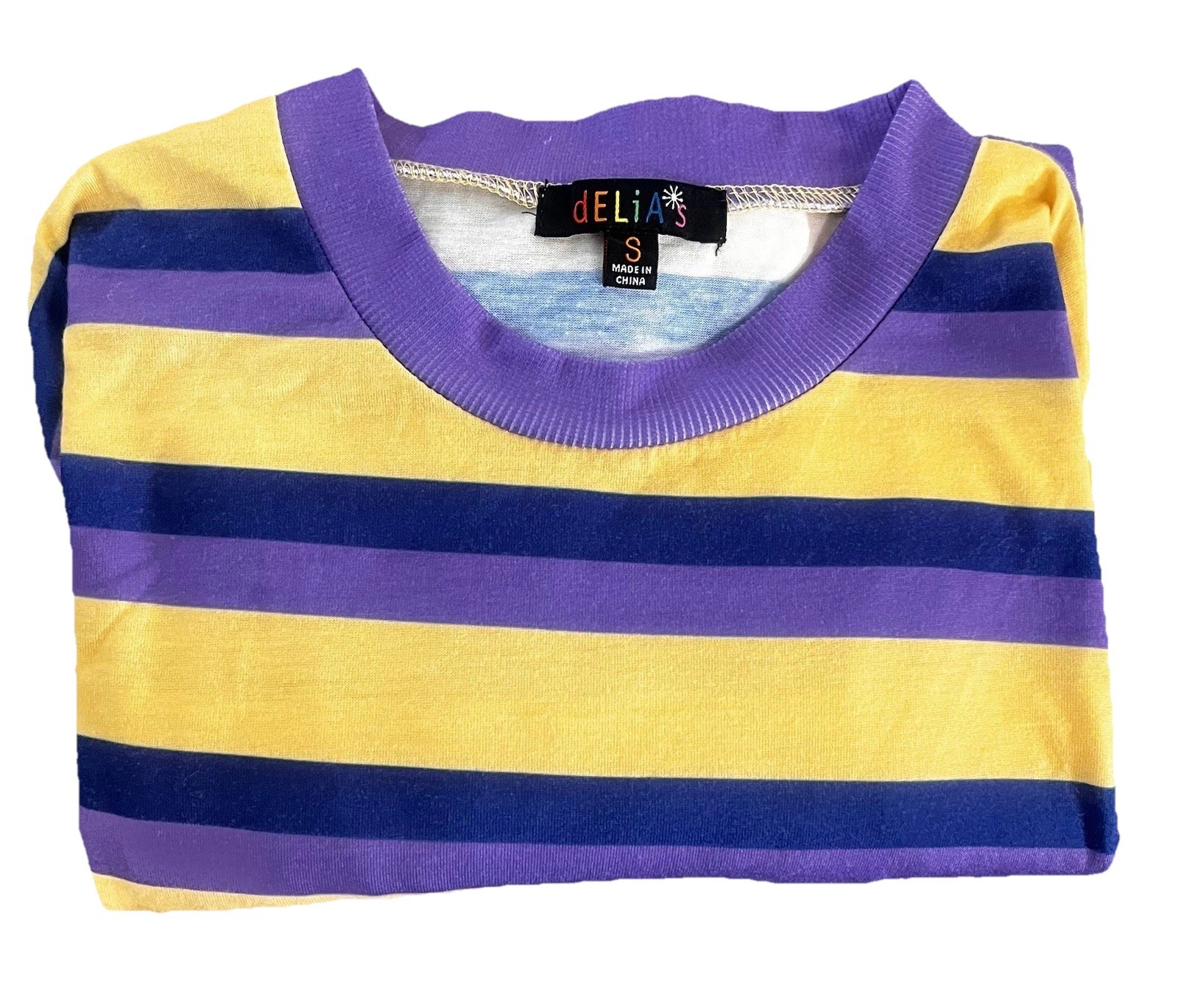 Y2K Vintage dELiA*s Striped Long Sleeve Tunic Women’s Small Purple Yellow
