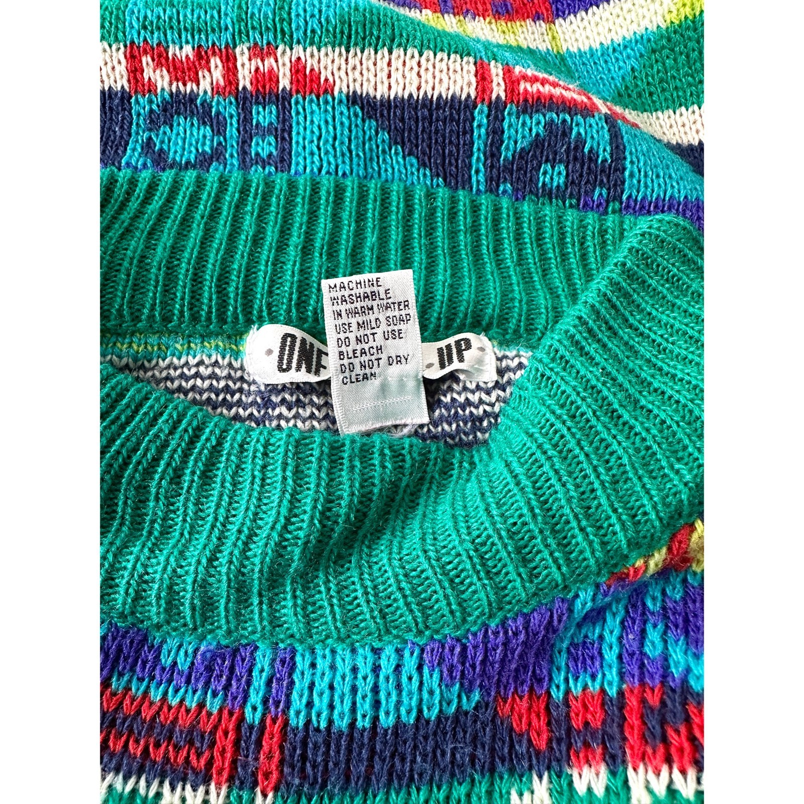 Vintage One Step Up Geometric Sweater Multi chunky 80s 90s Women’s Size Medium