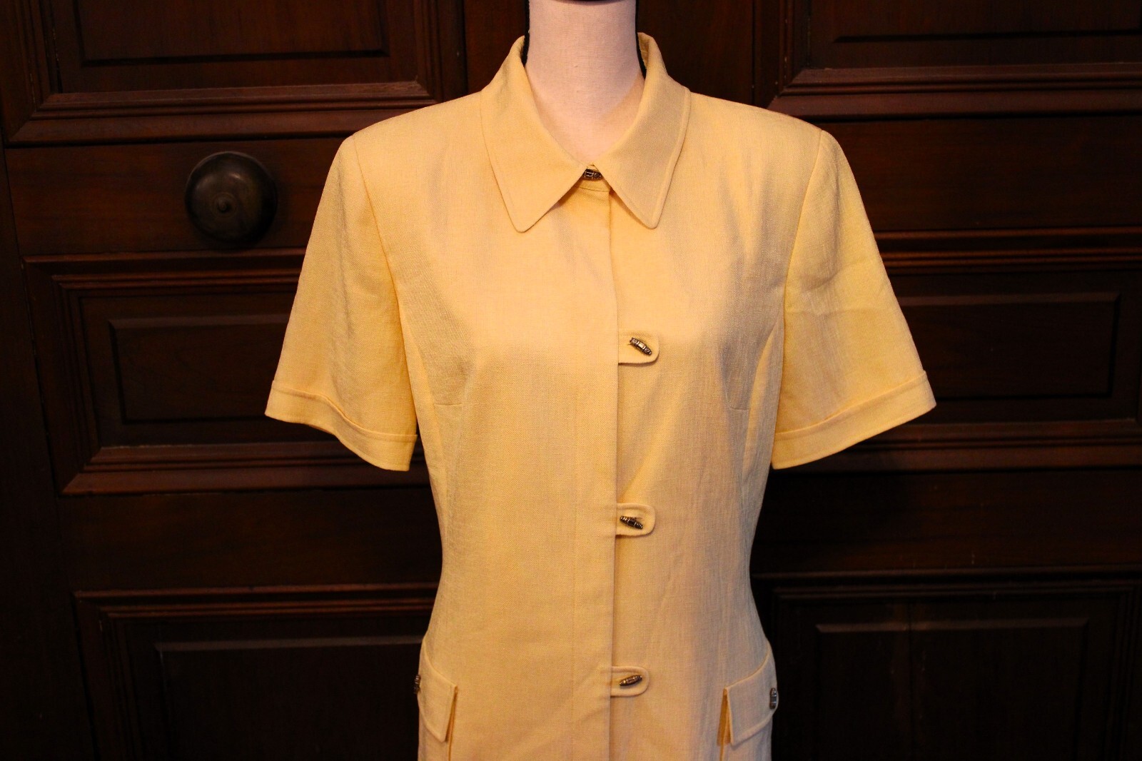 Kasper ASL Size 16 Vintage 1990s Yellow Shirt Dress 100% Polyester