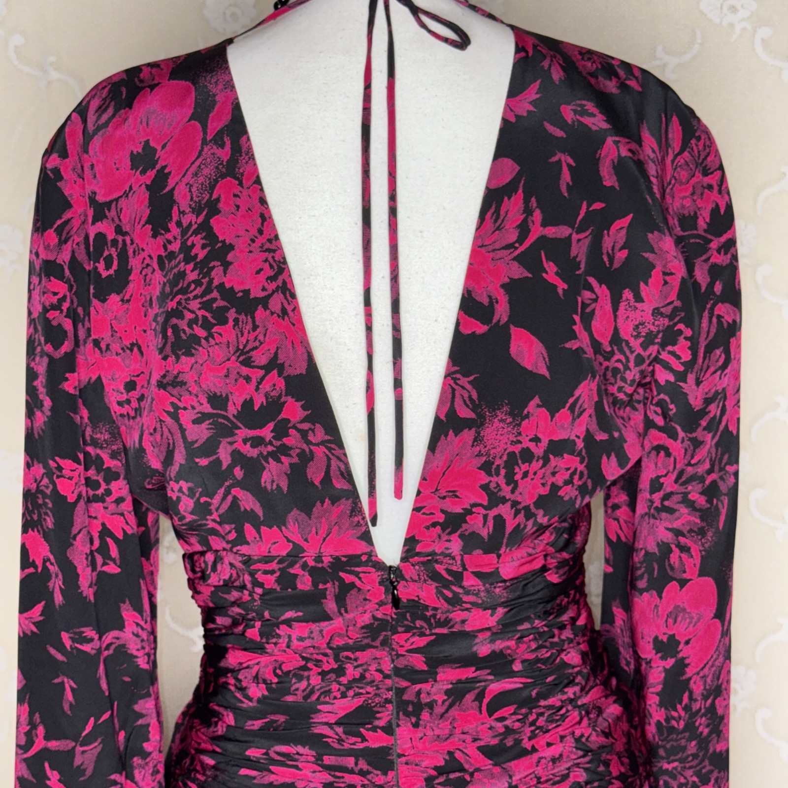 VTG Yves Cassette Magenta & Black Silk Bust Lined Cocktail Dress Sissy Bow SZ 10