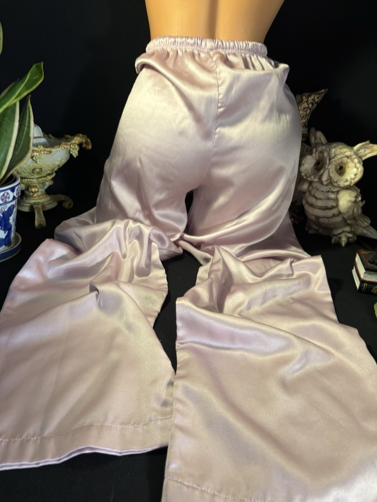 Vtg Satin Soft Lilac Purple Nightie PJ Lounge Nightie Pants Anastasia Pants S