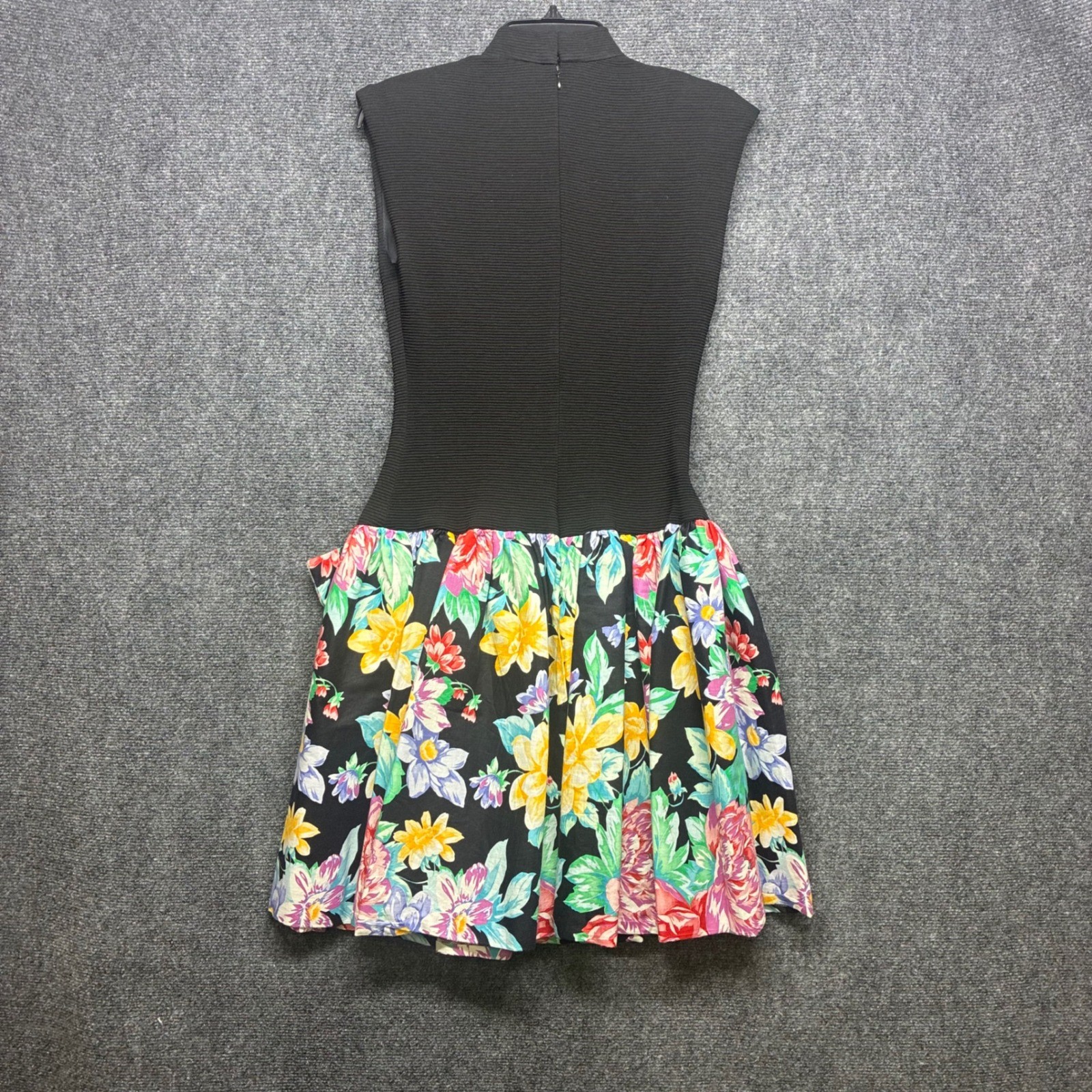 Vintage 80s Huey Waltzer for Darcy Floral Bow Drop Waist Dress 7/8 Mock Neck